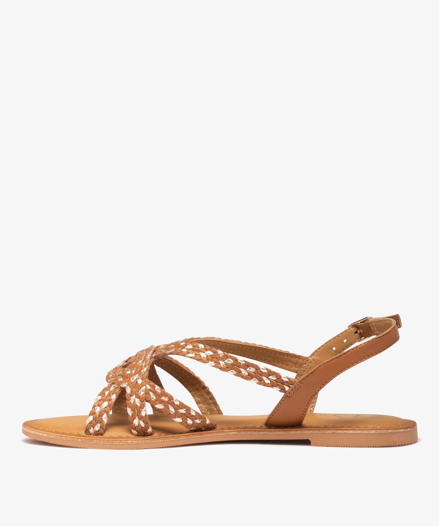Sandales femme à brides tressées métallisées – Tanéo marron | GEMO