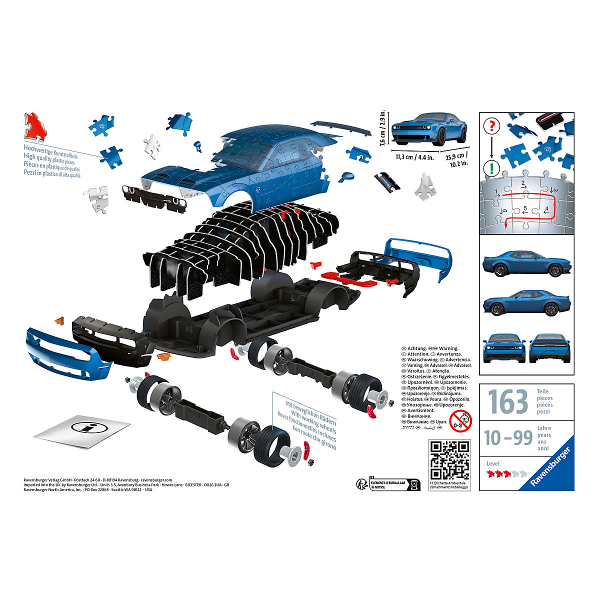 3D Puzzle 11283 - Dodge Challenger SRT Hellcat Redeye Widebody - Das stärkste Muscle Car der Welt als 3D Puzzle Auto, 108 nummerierte Kunststoff-Puzzleteile + 35 Zubehörteile