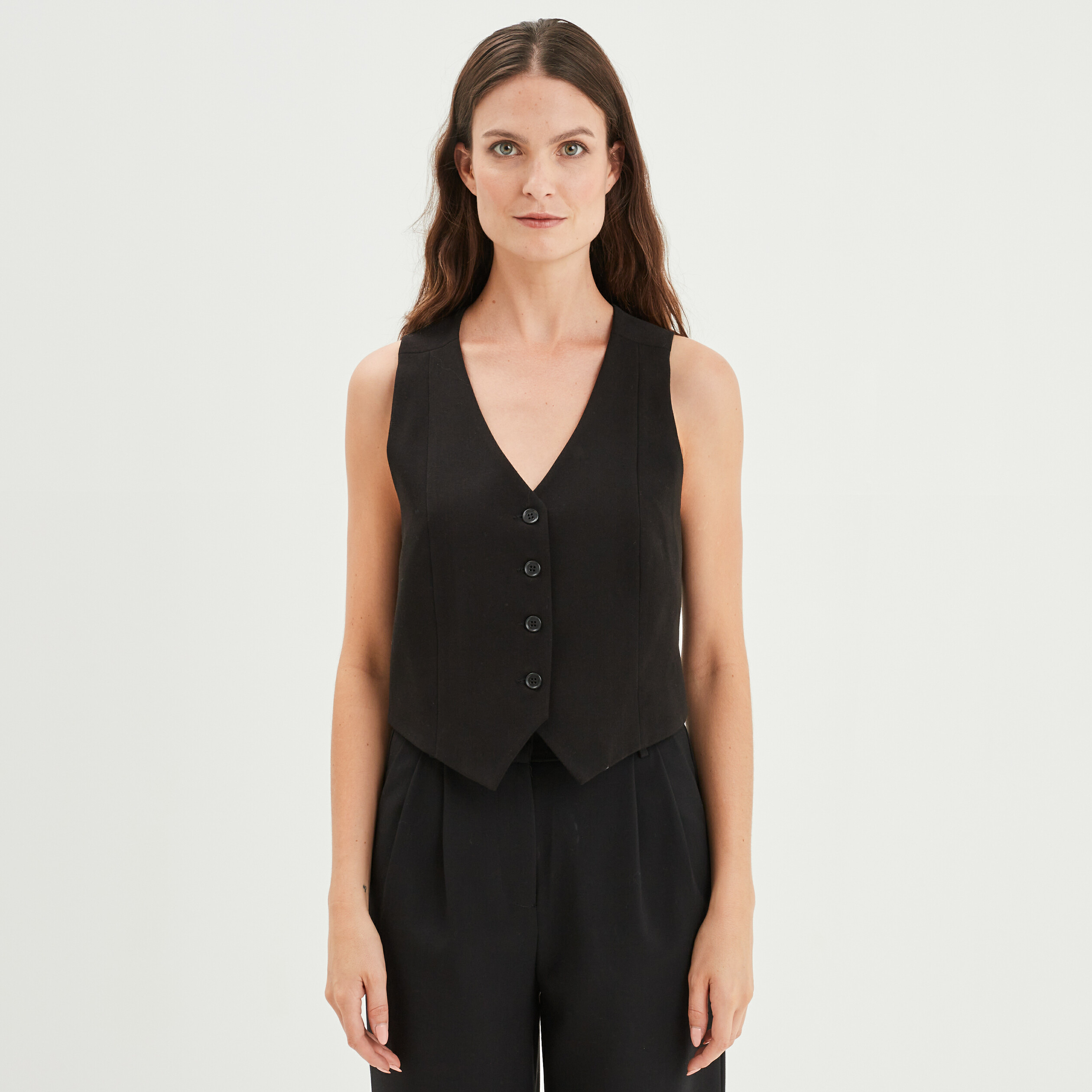Veston sans manches boutonné noir femme | La Halle