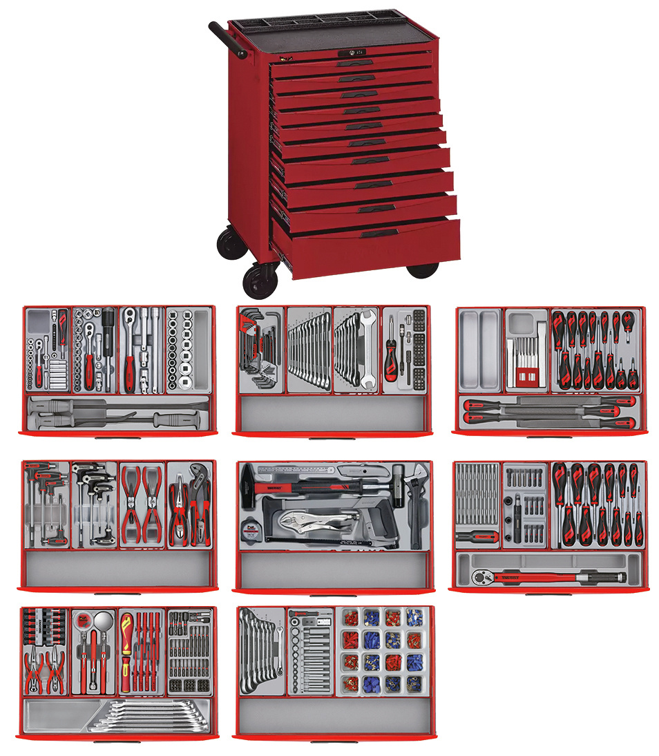 Teng Tools 122390195 TCMM498N10 Κόκκινο μίνι σετ εργαλείων με 10 συρτάρια