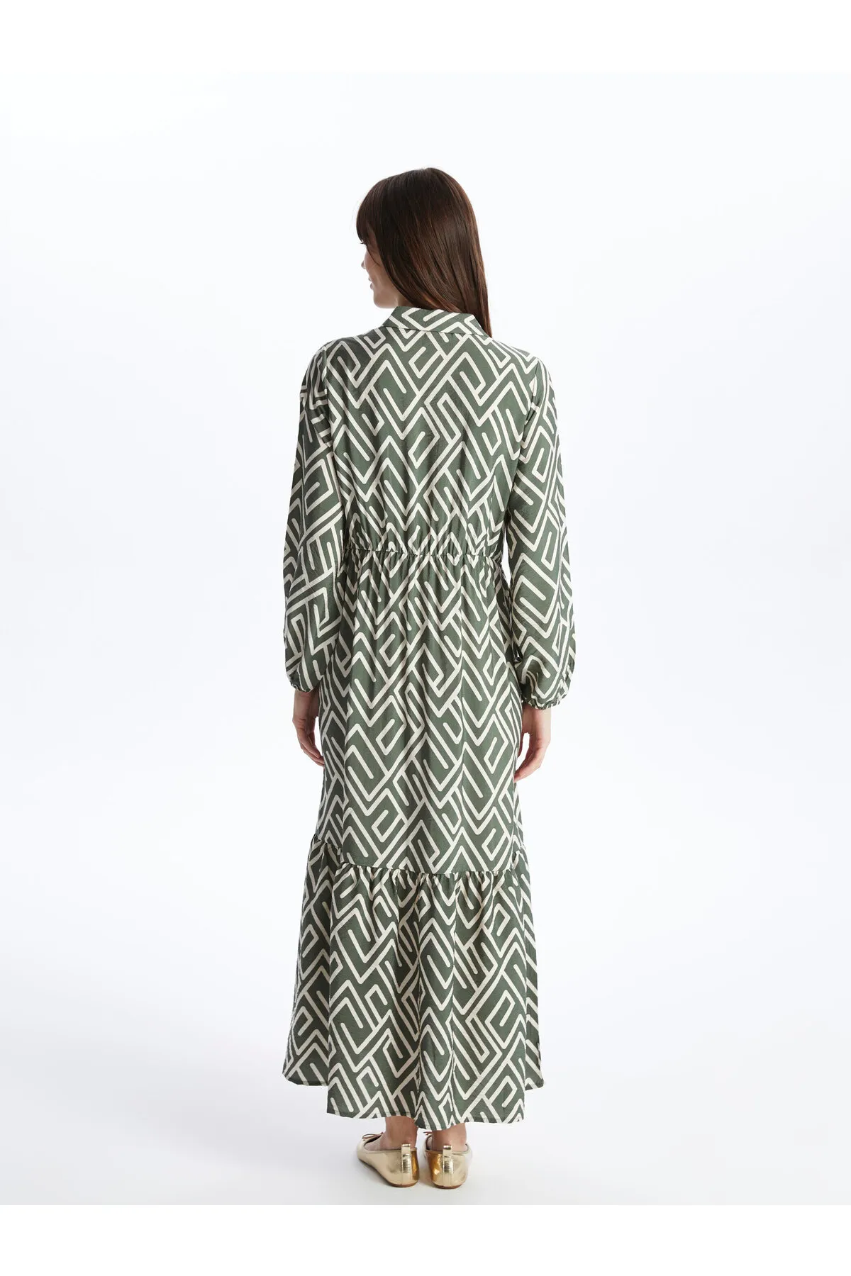 LC Waikiki  Gemustertes langärmliges Damen-Hemdkleid