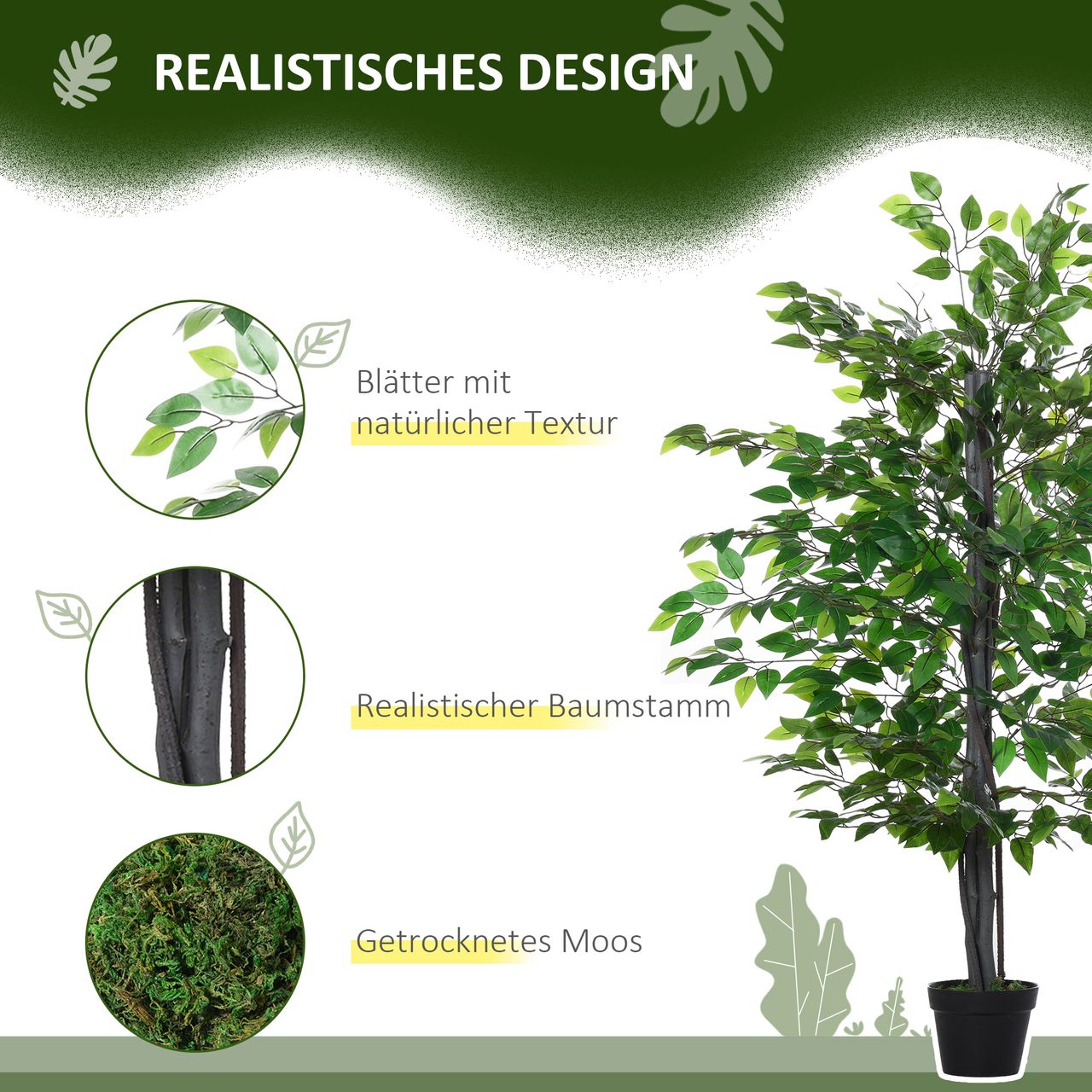 Outsunny Kunstpflanze Kunstbaum Banyan Baum Innendekoration Flora grün