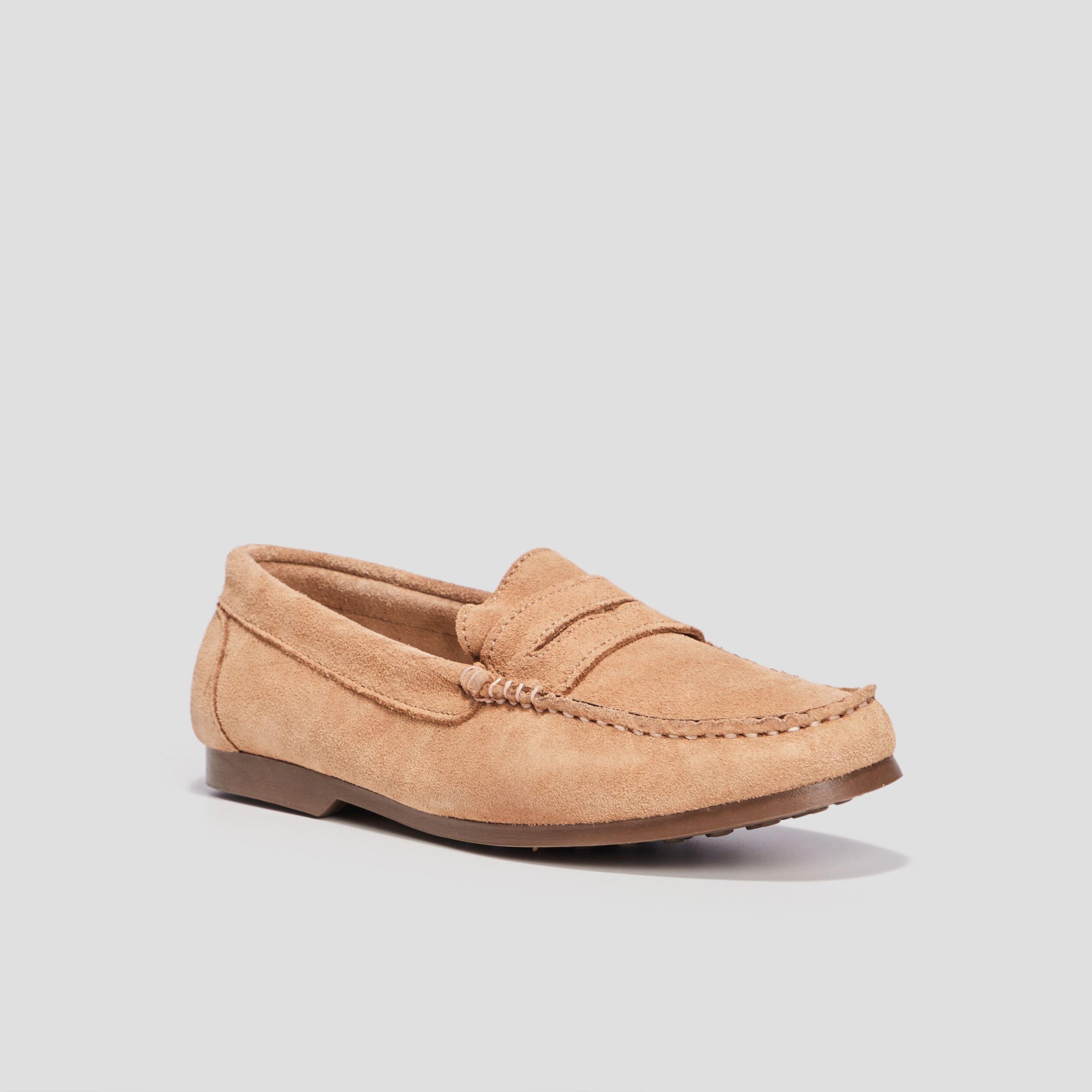 Mocassins aspect suédine en cuir beige femme | La Halle
