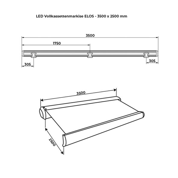 LED-Vollkassettenmarkise ELOS V2 inkl. Windsensor marineblau-weiß, 350 x 250 cm
