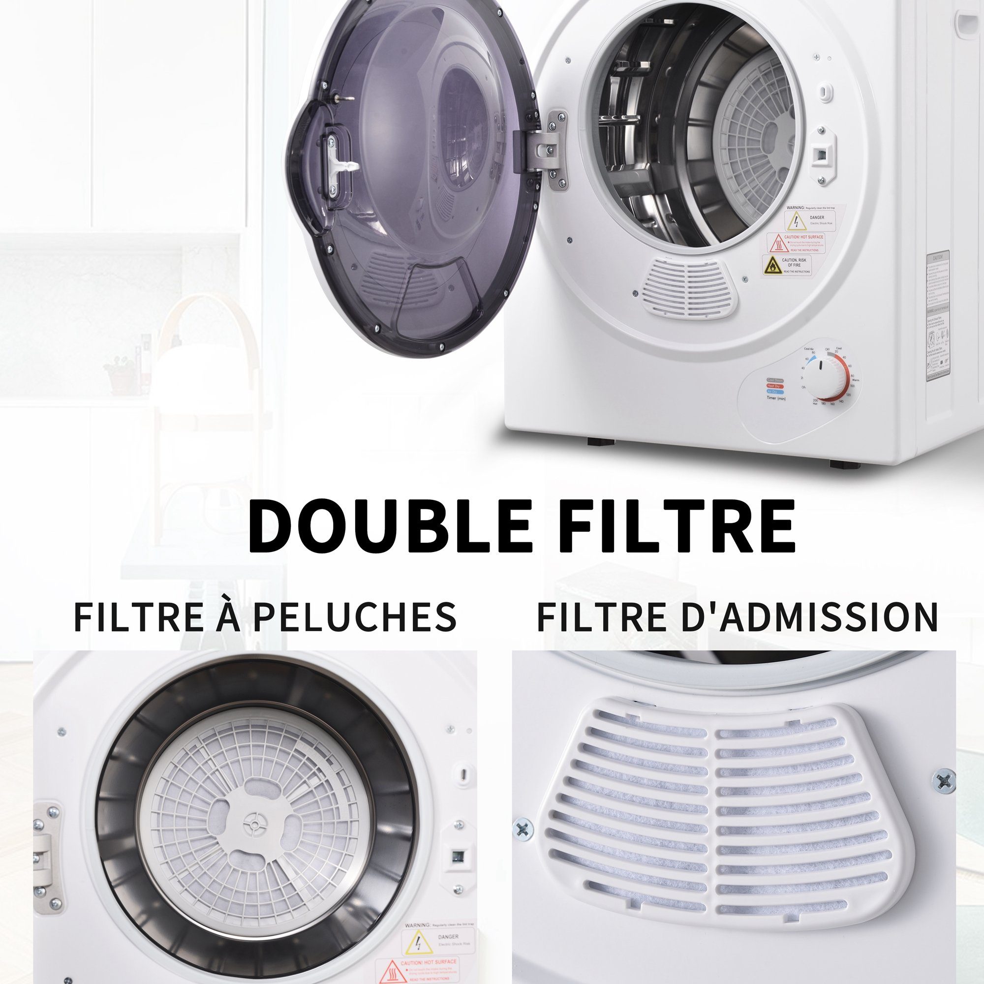 REDOM Ablufttrockner Mini tumble dryer, 2.5 kg, can be wall-mounted, simple operation, 2.5 kg, 200 minutes timer,dual filters,PTC ceramic heating,stainles steel drum