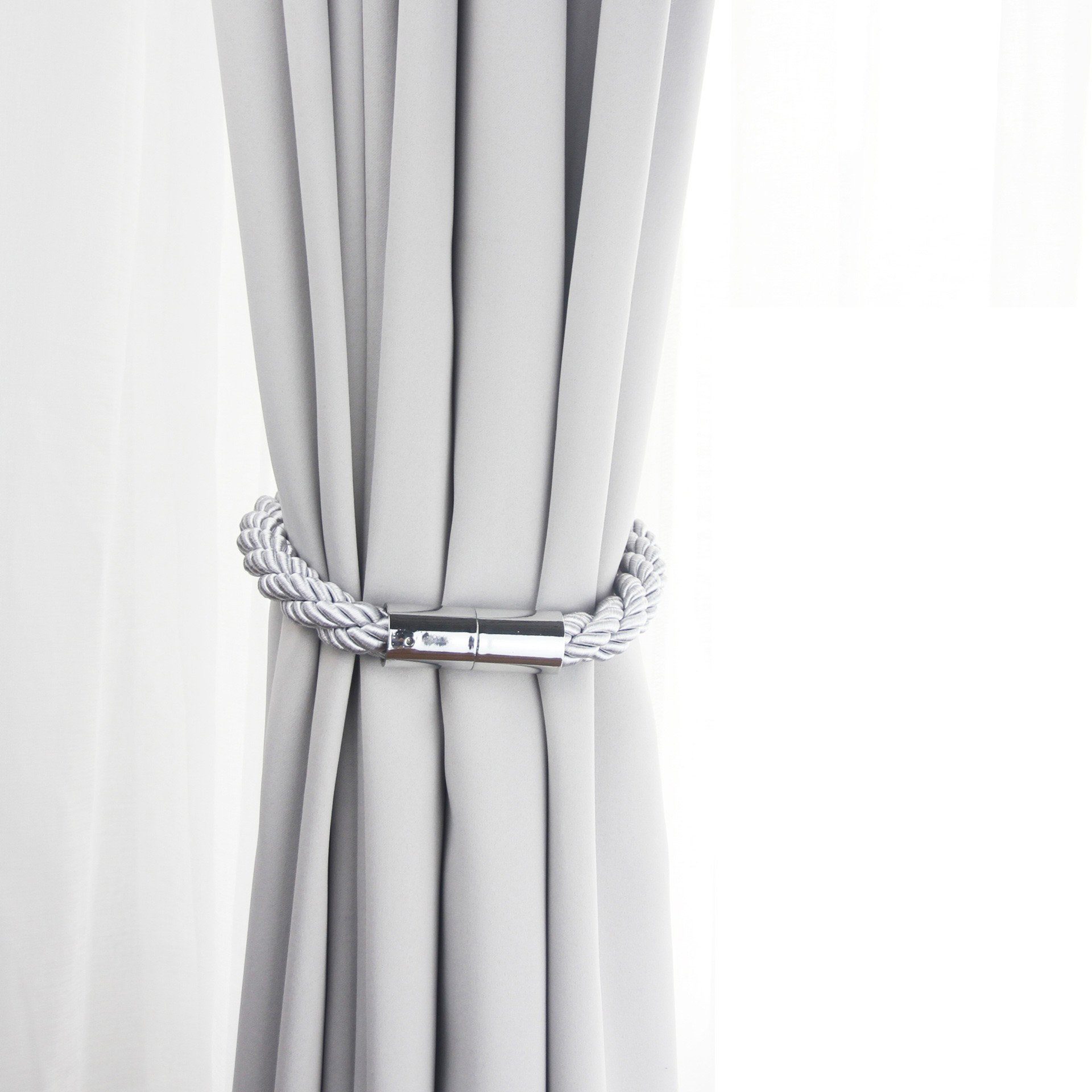 Dekospange Magnetische Vorhang Raffhalter,Raffhalter für Vorhänge,Raffhalter Seil, SCOHOME, Fenstervorhänge, (für Haus Cafe Büro 2 Stücke, Binder Schnallen Gardinenhalte,Modern Vorhang Clips), erhältlich in grau