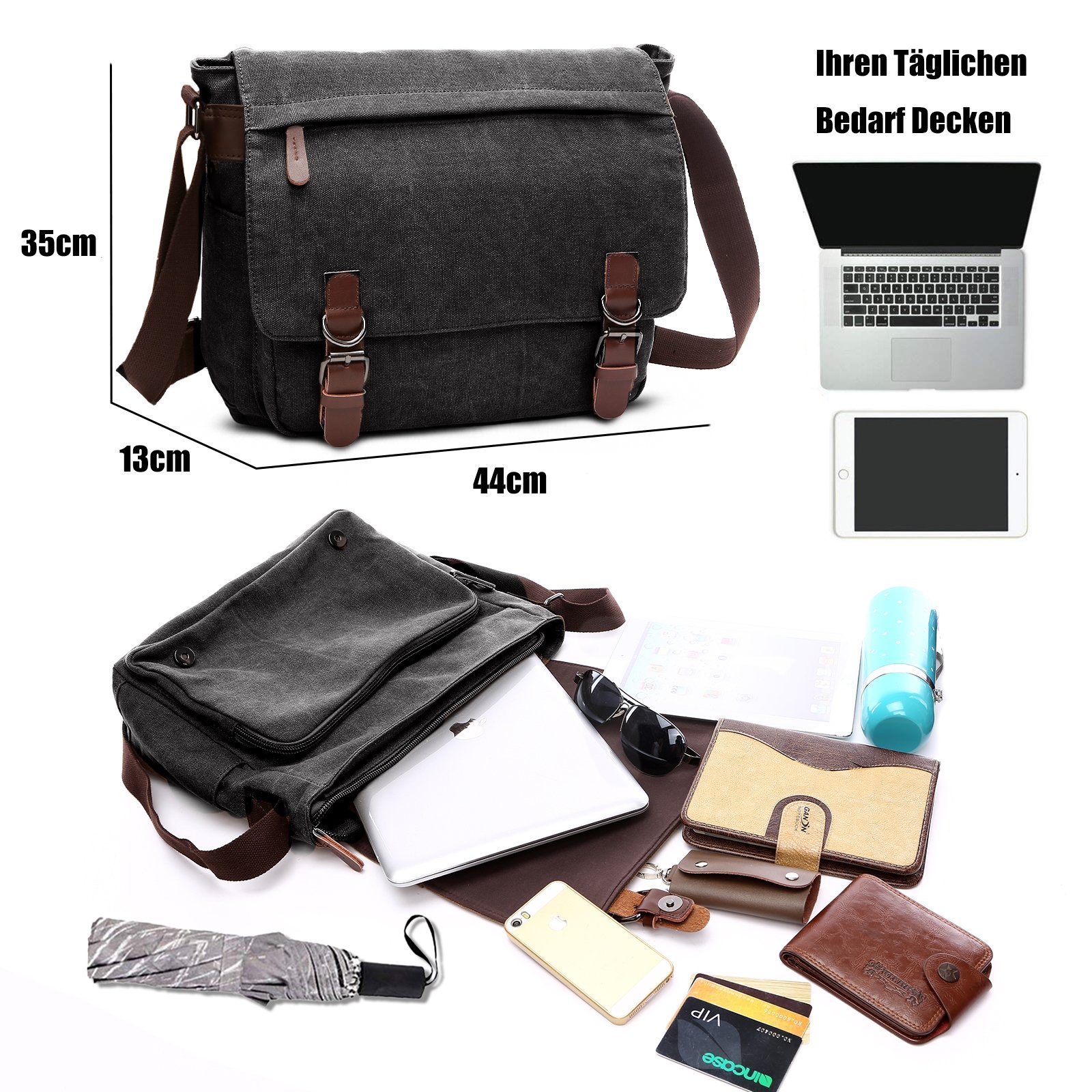 TAN.TOMI Umhängetasche Umhängetaschen Herren aus Canvas Schultasche Laptoptasche, für Laptop Arbeitstasche groß