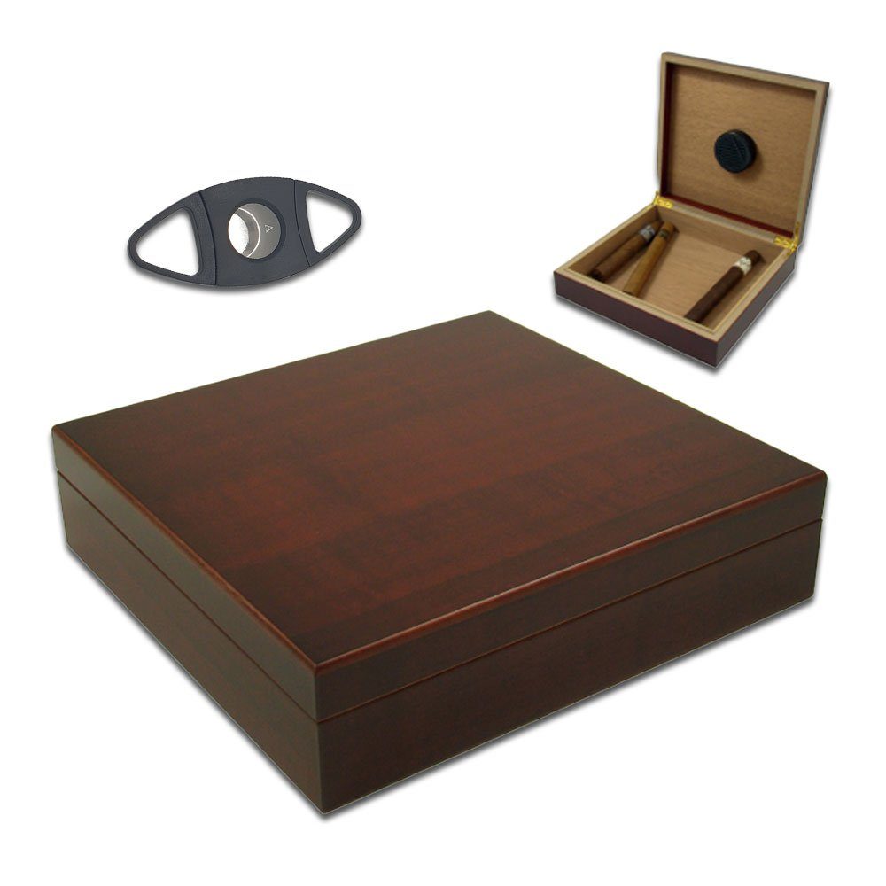 Coumo Humidor Kirschholz Dekor, Humidor Set für 15 Zigarren, mit Zigarrenschneider