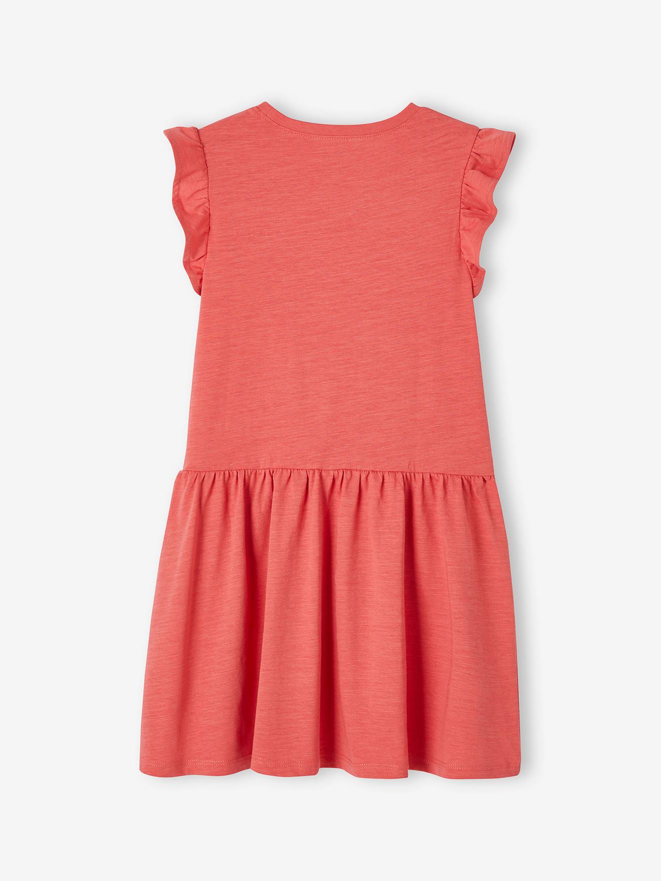 Vertbaudet Mädchen Kleid mit Volantärmeln Basic Oeko-Tex - rot