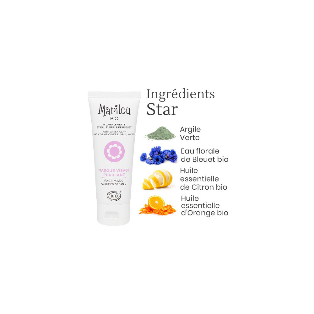 Marilou Bio Masque Visage Purifiant Bio à l'Argile Verte