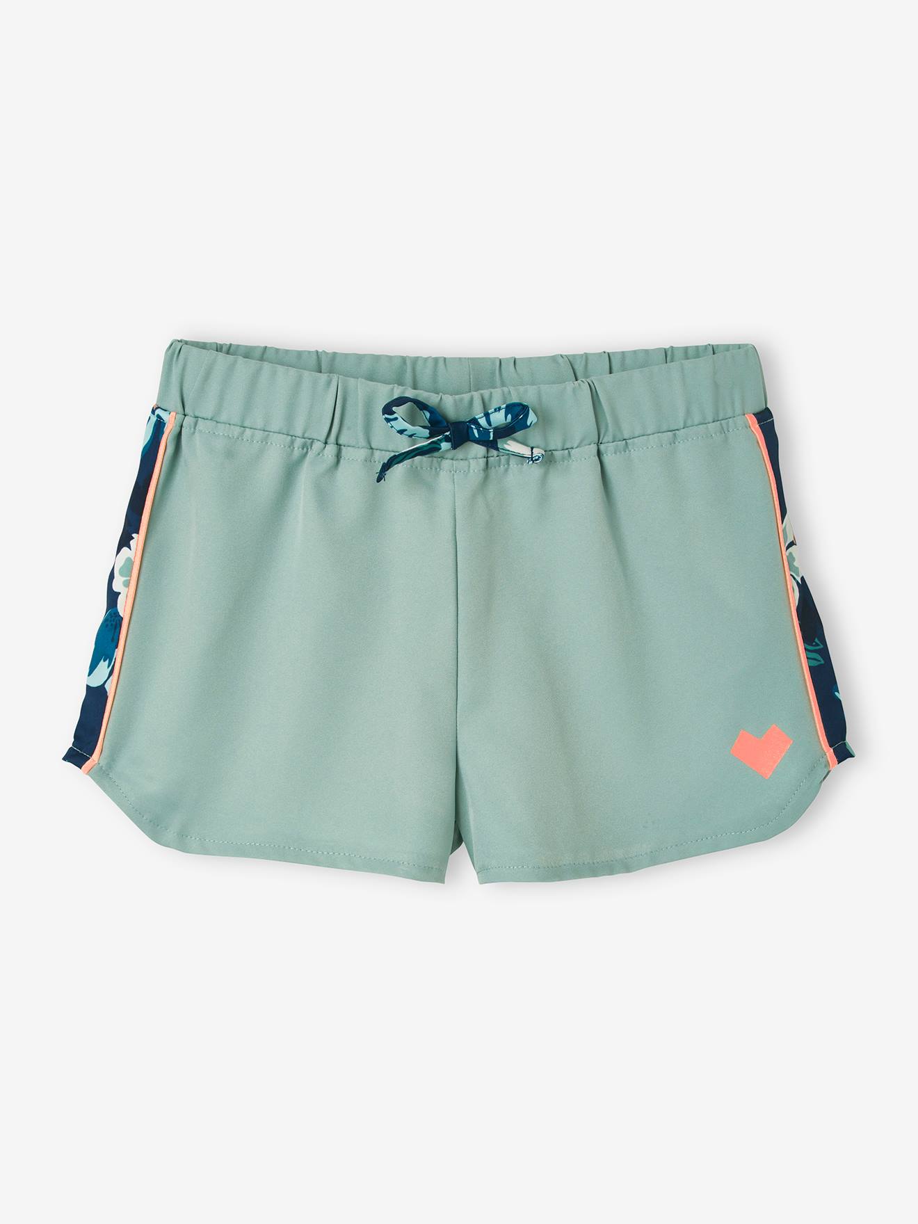 Short de sport technique bandes motifs fleurs fille light sauge