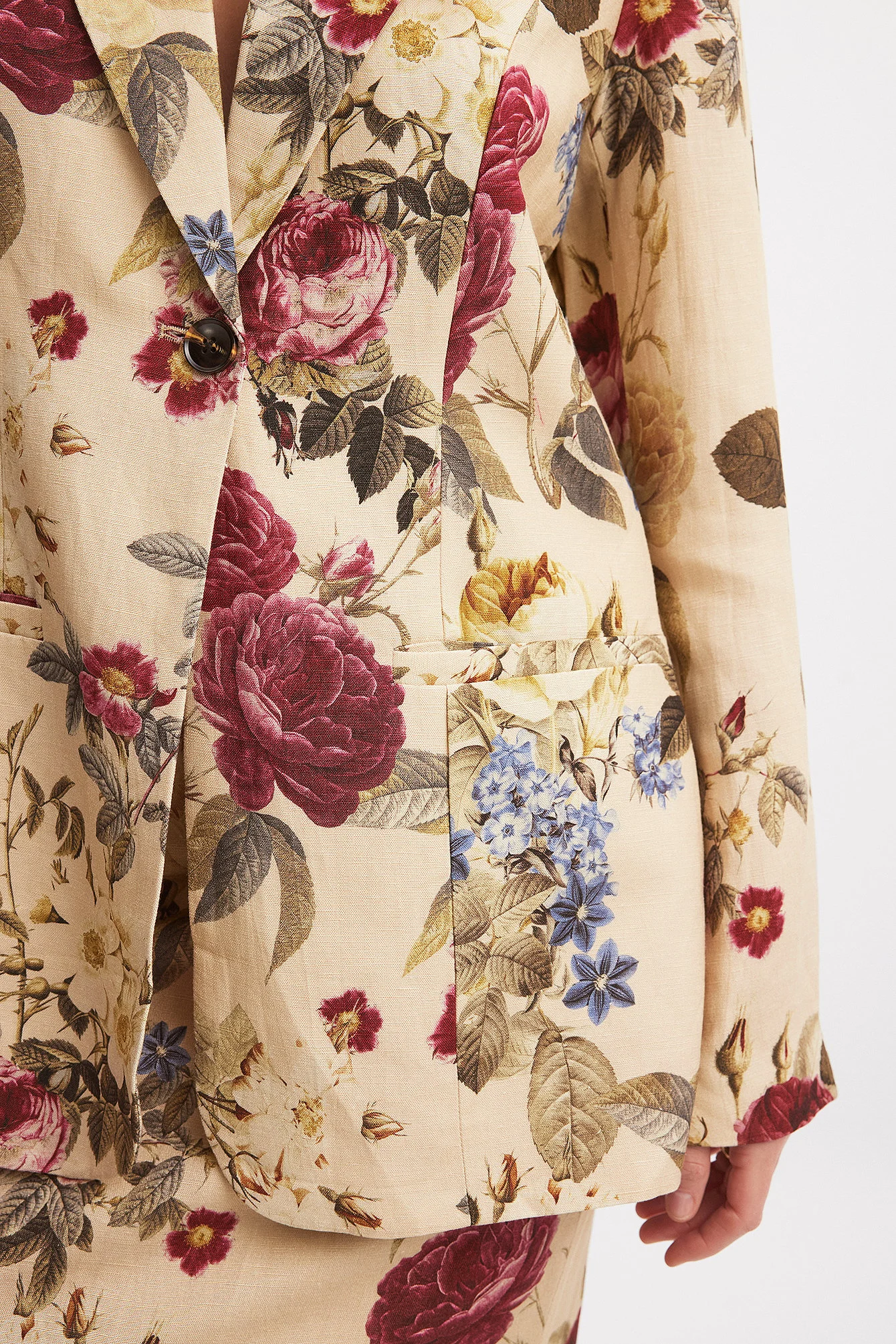 Gerade geschnittener Blazer aus Leinen-Mix mit Print