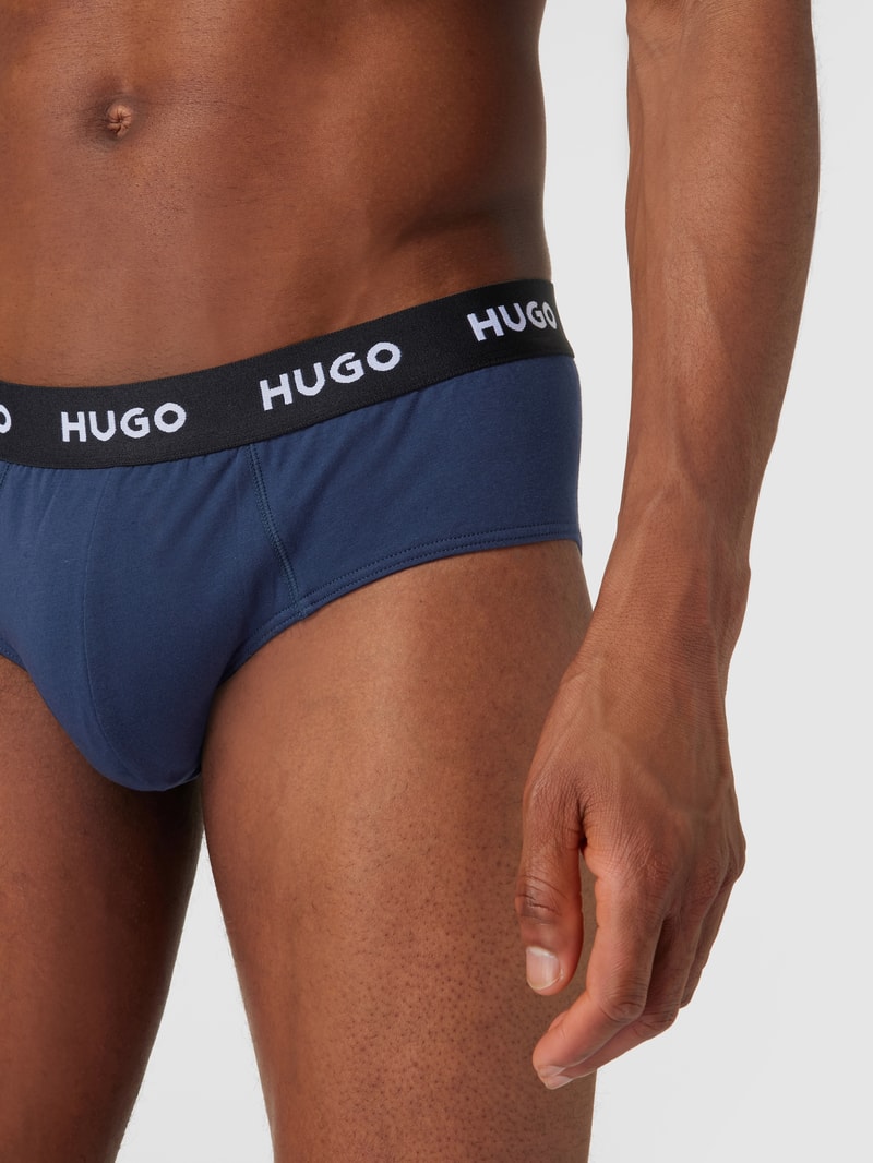 Slip mit Label-Schriftzug im 3er-Pack in dunkelblau