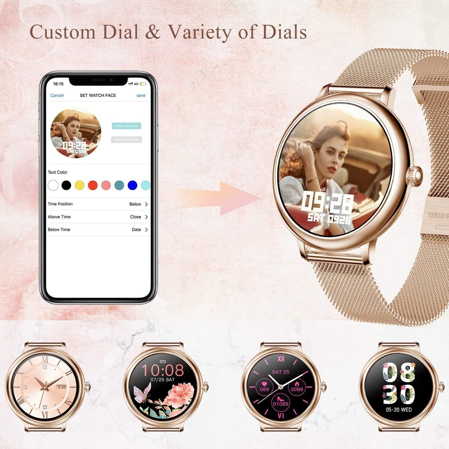 Mutoy Smartwatch, Fitness Tracker Uhr, Damen Herren Smartwatch (Fitnessuhr mit Telefonfunktion 1,08