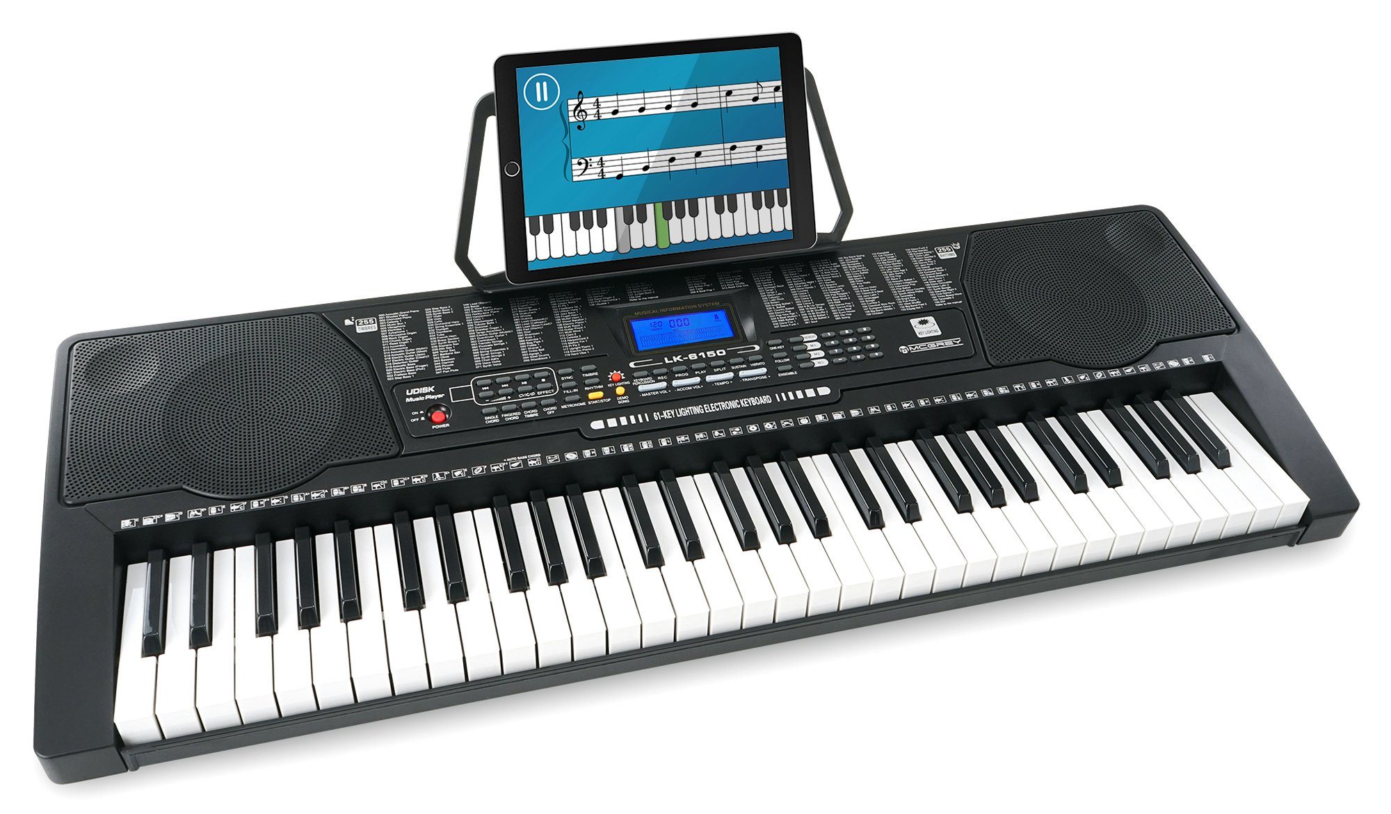 McGrey Home Keyboard LK-6150 - Einsteiger-Keyboard mit 61 Leuchttasten, (Spar-Set, 3 tlg., inkl. Ständer, Keyboardbank und Notenhalter), 255 Sounds und Rhythmen - integrierter MP3-Player & Lernfunktionen
