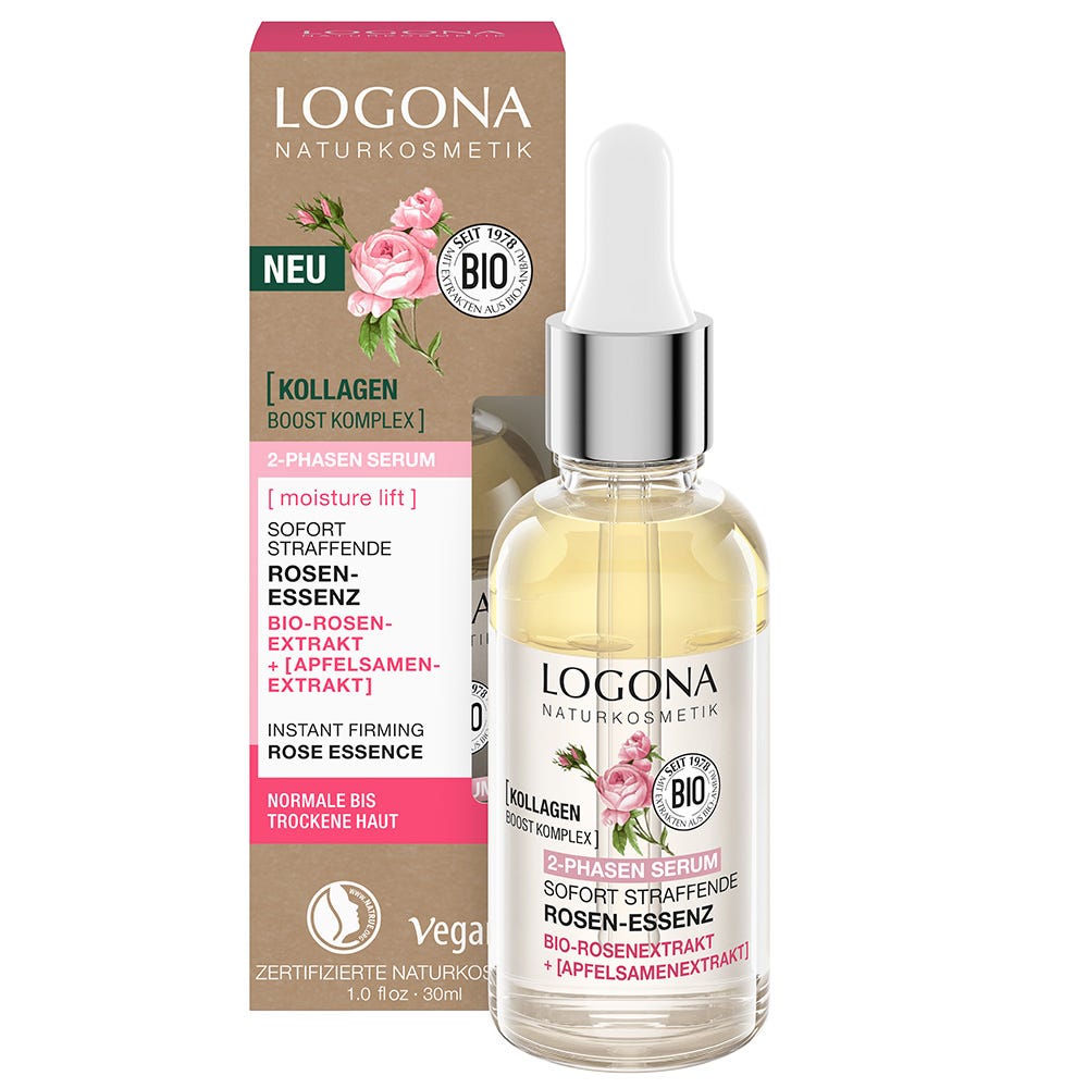 LOGONA Moisture Lift 2-Phasen Serum Rosen-Essenz Bio-Rosenextrakt & Bio-Apfelextrakt 30 ml