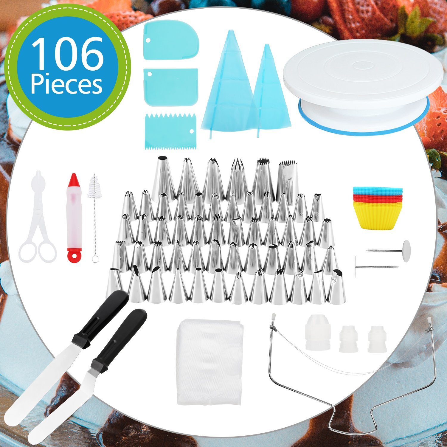 Lospitch Spritzbeutel 106x Backzubehör Spritzbeutel Torten Dekorationsset Tortenguss Düsen