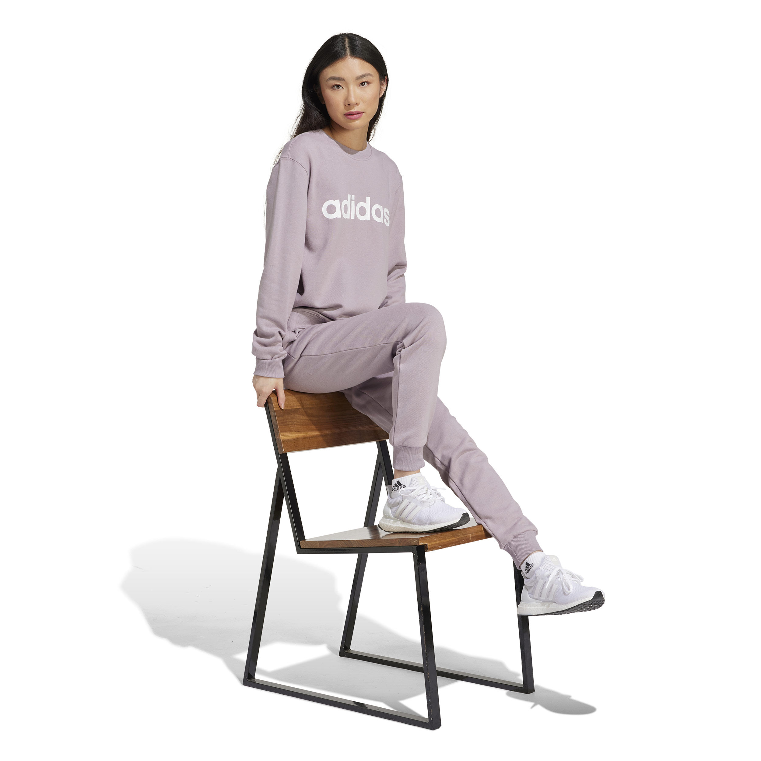 Linear French Terry Trainingshose Damen - Flieder, Weiß