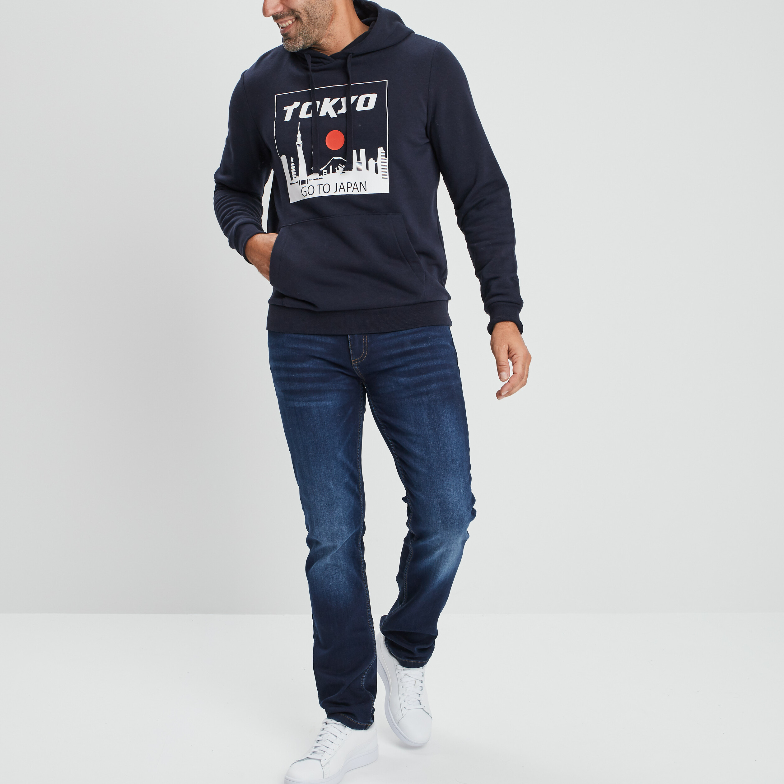 Sweat à capuche hoodie bleu marine homme | La Halle