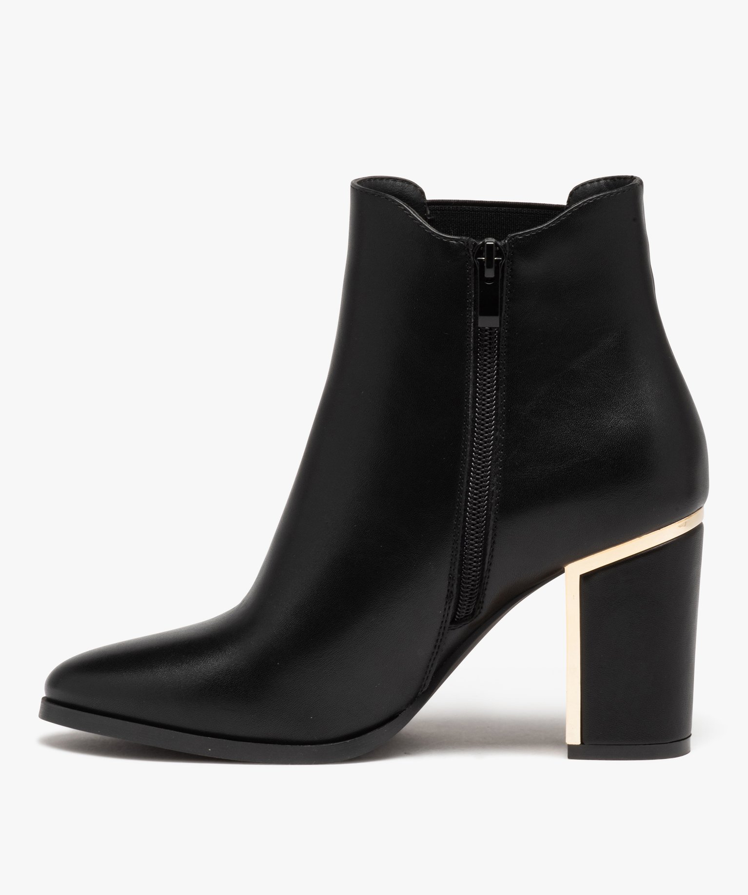 Boots femme unies à talon carré liseré métallique noir | GEMO