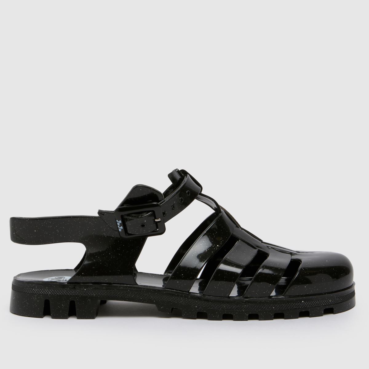 JUJU JELLIES – Svarta, flerfärgade maxi-sandaler med platta remmar