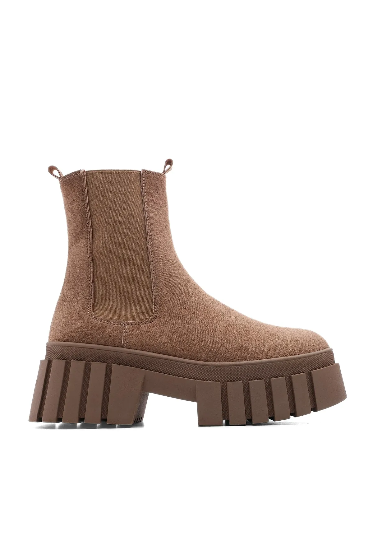 Marjin  Damen-Tagesstiefel mit elastischen Seitenbändern und dicker Sohle aus braunem Martes-Wildleder