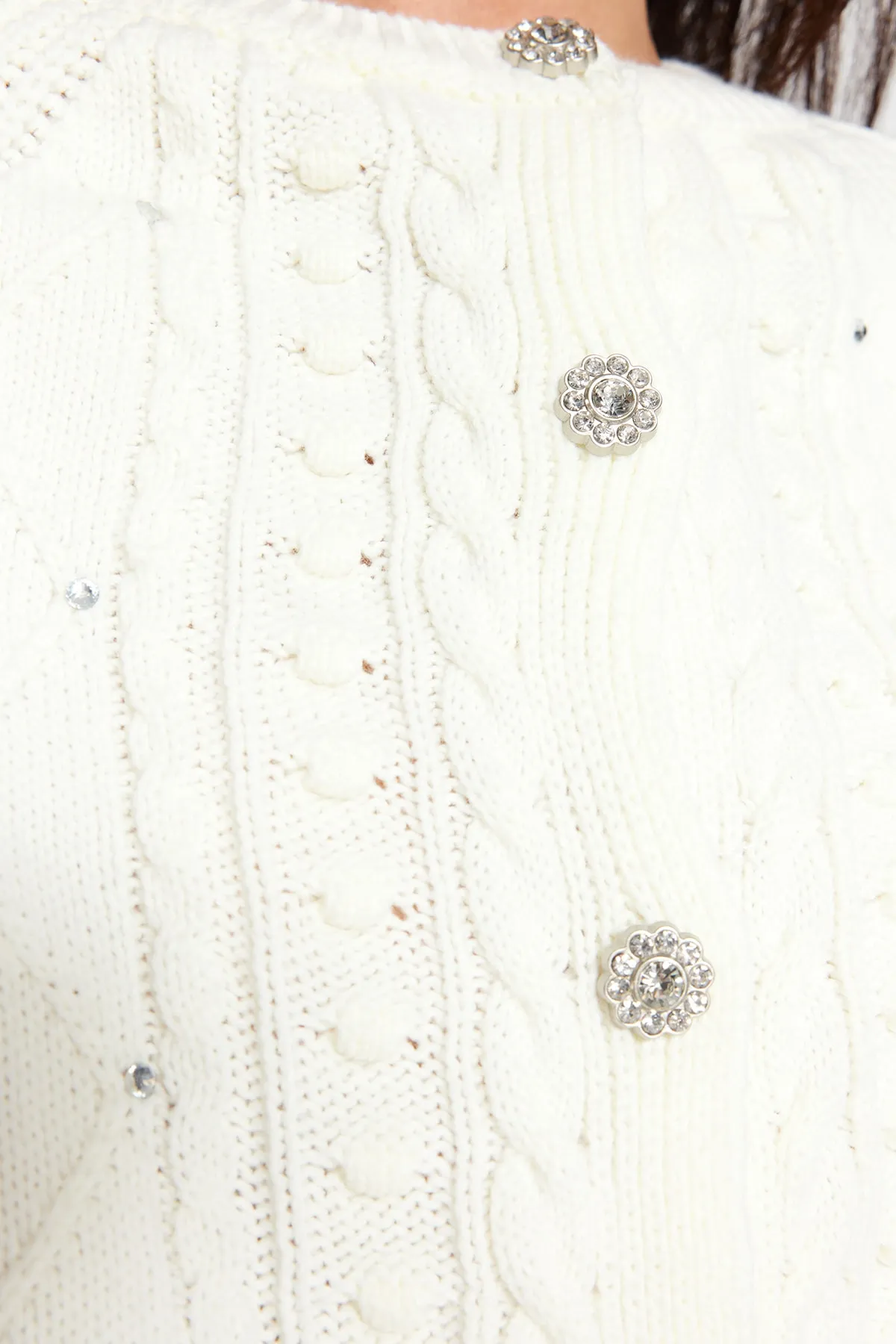 Trendyol Collection  Ecru doppelseitig verwendbarer Strickpullover-Cardigan TWOAW24KZ00144