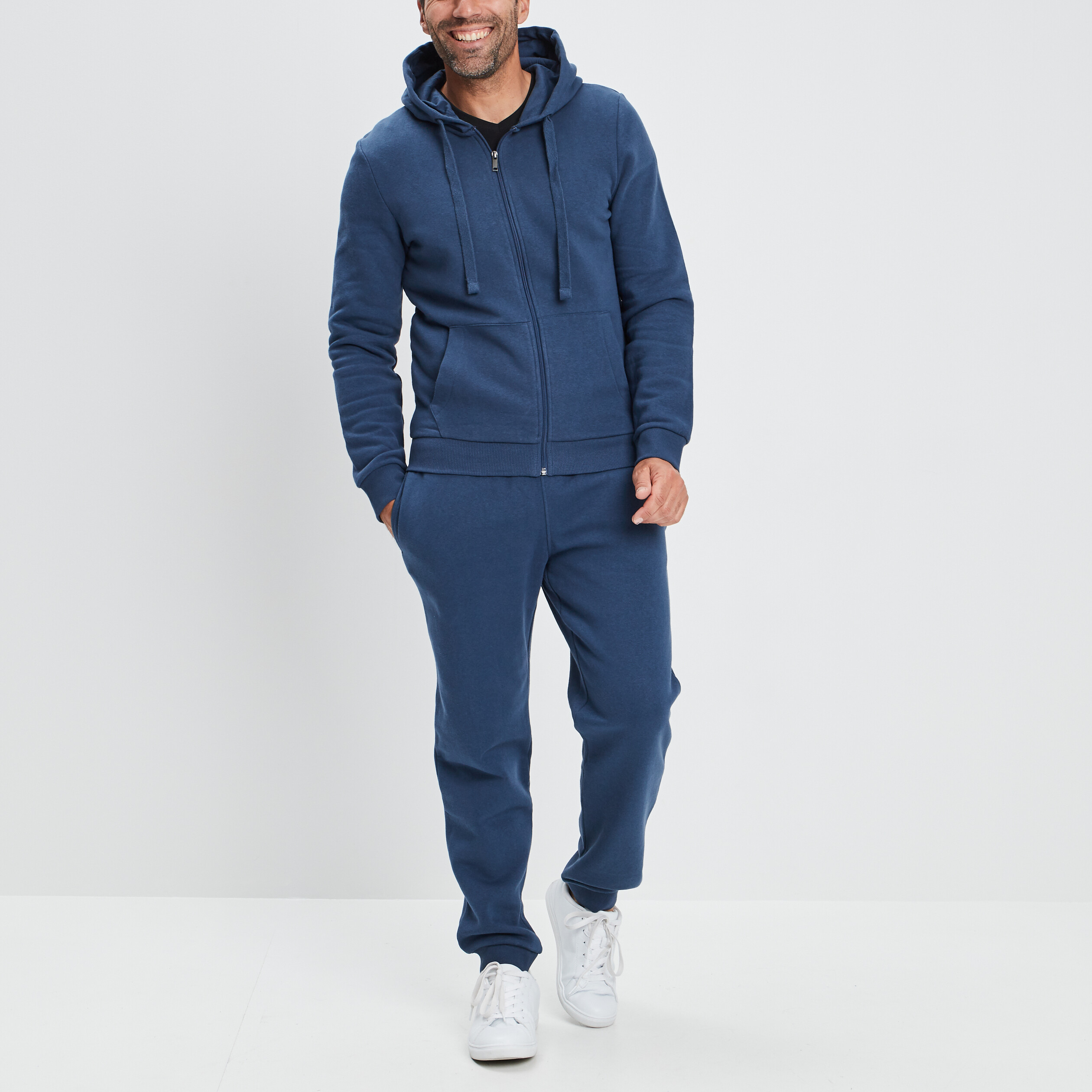 Sweat zippé molleton à capuche bleu homme | La Halle