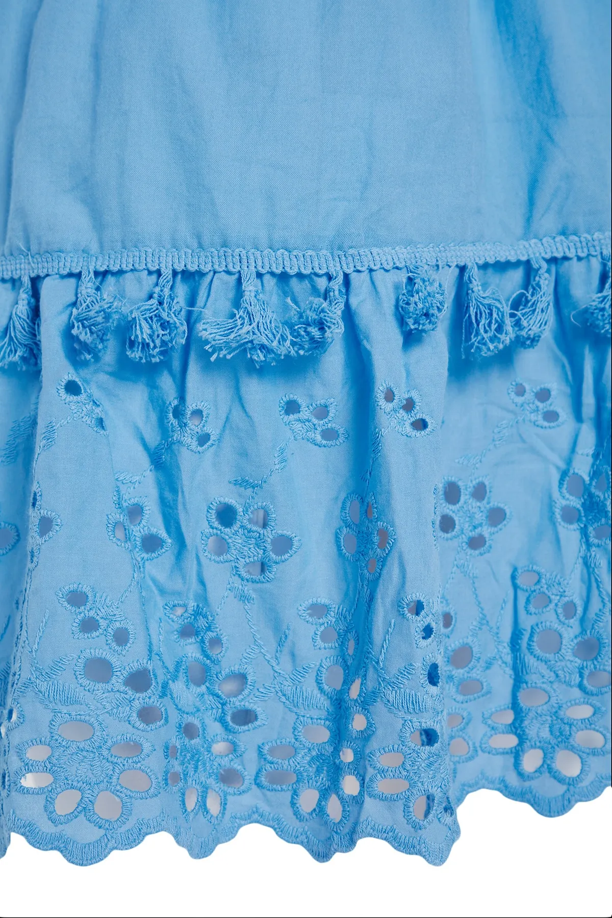 Trendyol Collection  Blaues Mini-Strandkleid aus 100 % Baumwolle mit gewebter Stickerei TBESS21EL1248