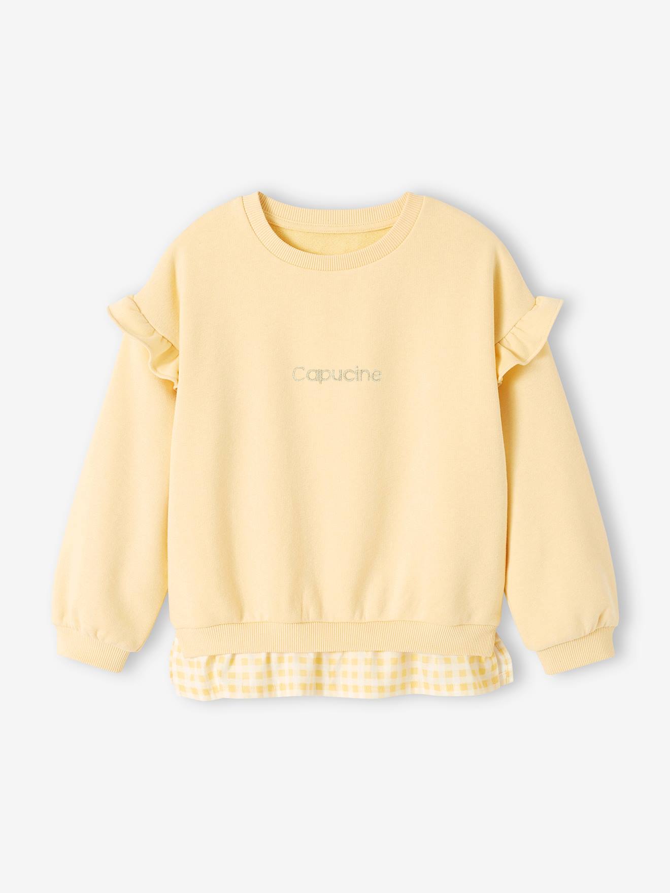Vertbaudet Mädchen Sweatshirt mit Volant-Saum personalisierbar - bonbon rosa