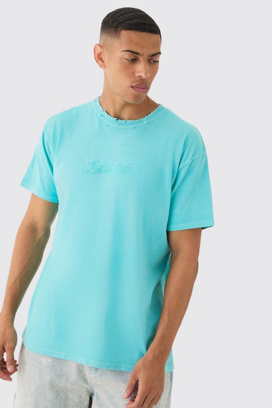 Zerrissenes Oversize T-Shirt mit Stickerei
