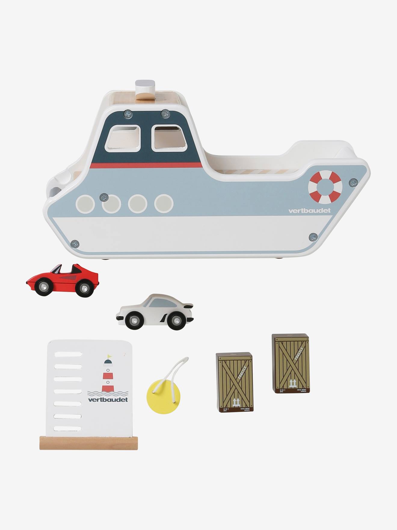 Bateau porte conteneurs en bois FSC® multicolore