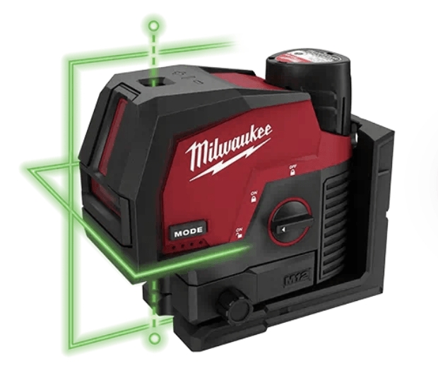 Milwaukee 4933478100 M12 CLLP-301C Krydslinjelaser/lodlaser grøn 12V 3,0Ah Li-Ion