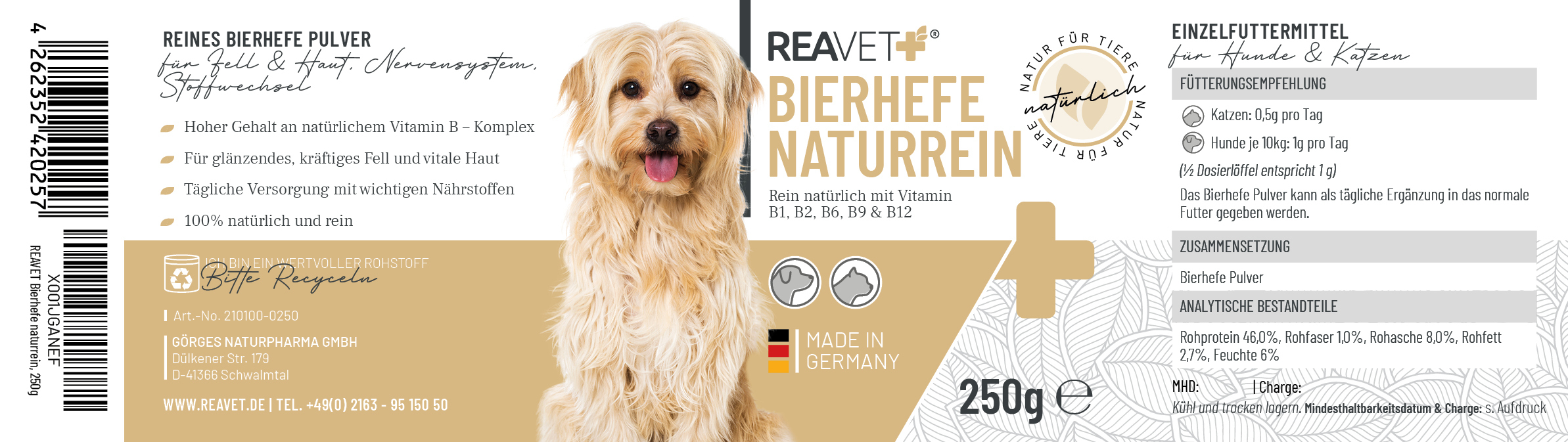 REAVET Ergänzungsfutter & Aufzucht REAVET Bierhefe Pulver 250g