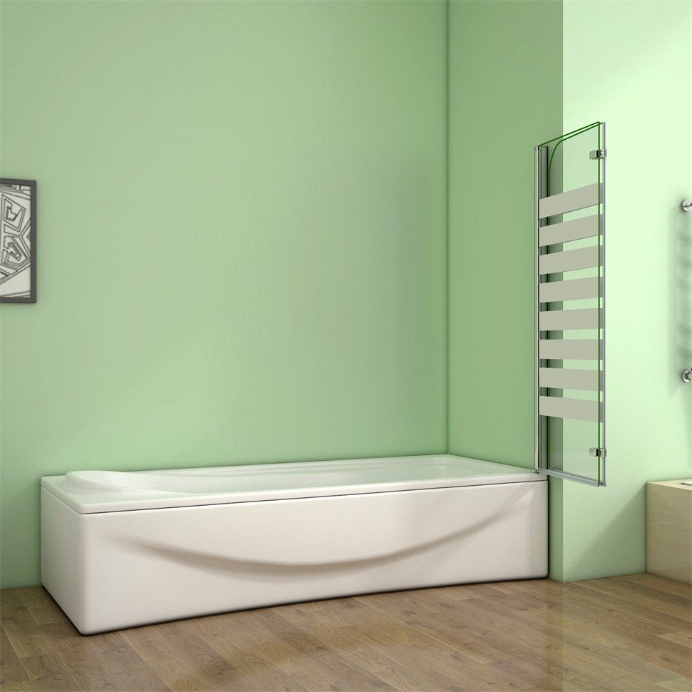 duschspa Badewannenaufsatz Faltwand Badewannenaufsatz mit weißen Streifen Glaswand auf Badewanne, Einscheibensicherheitsglas, Sicherheitsglas, (Set), Breite 120cm, Höhe 140cm, Glas