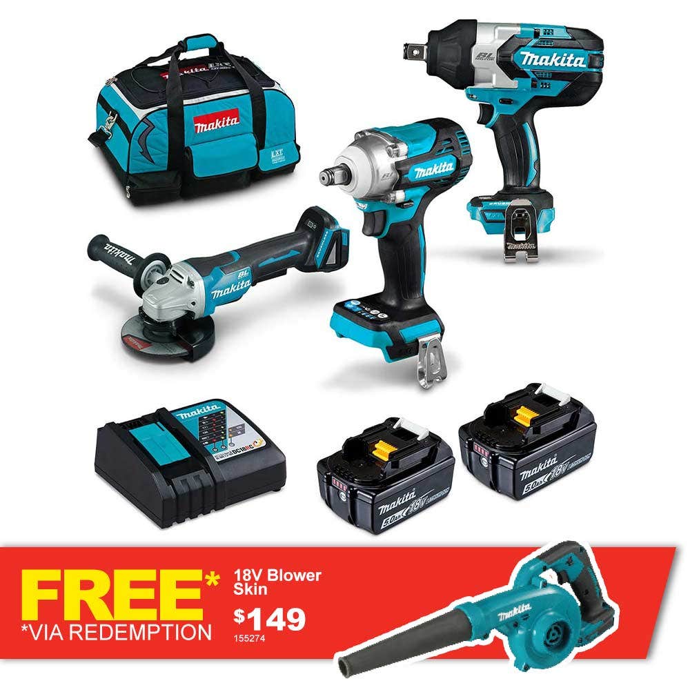 MAKITA 18V Brushless 3 Piece 2 x 5.0Ah Combo Kit DLX3123TX1