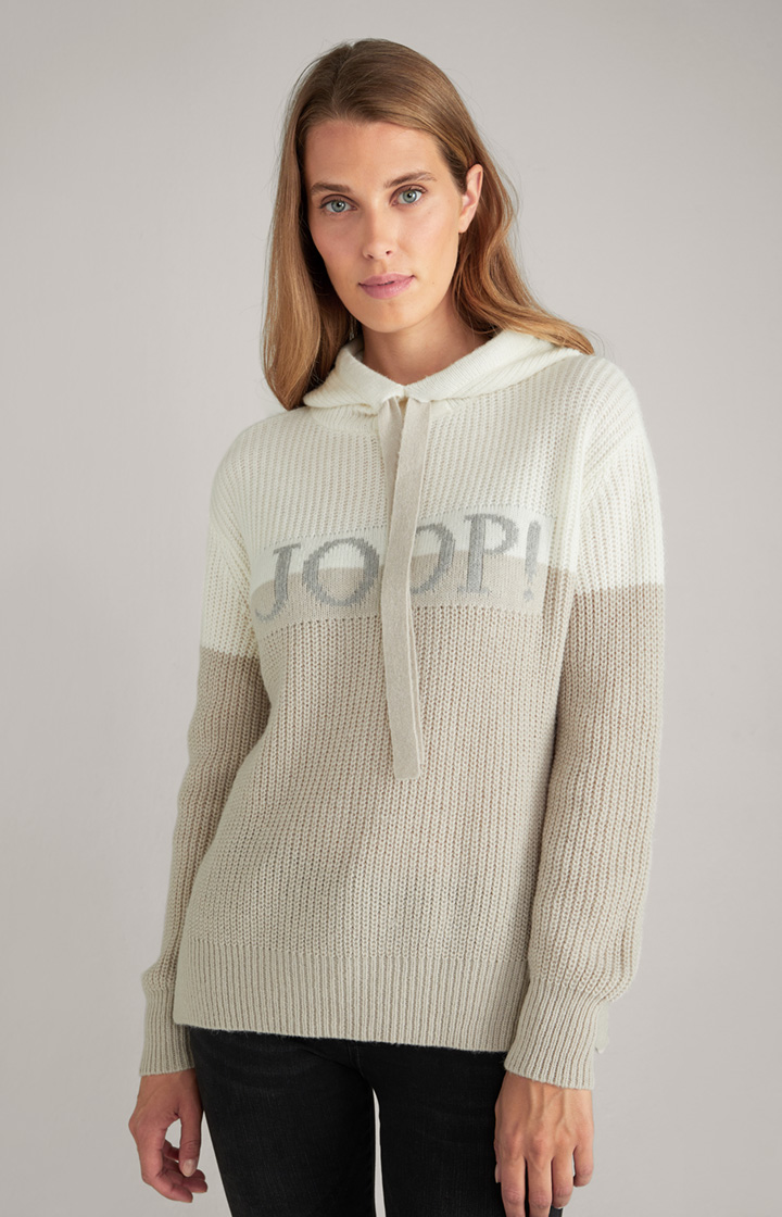 Strick-Hoodie in Offwhite/Beige