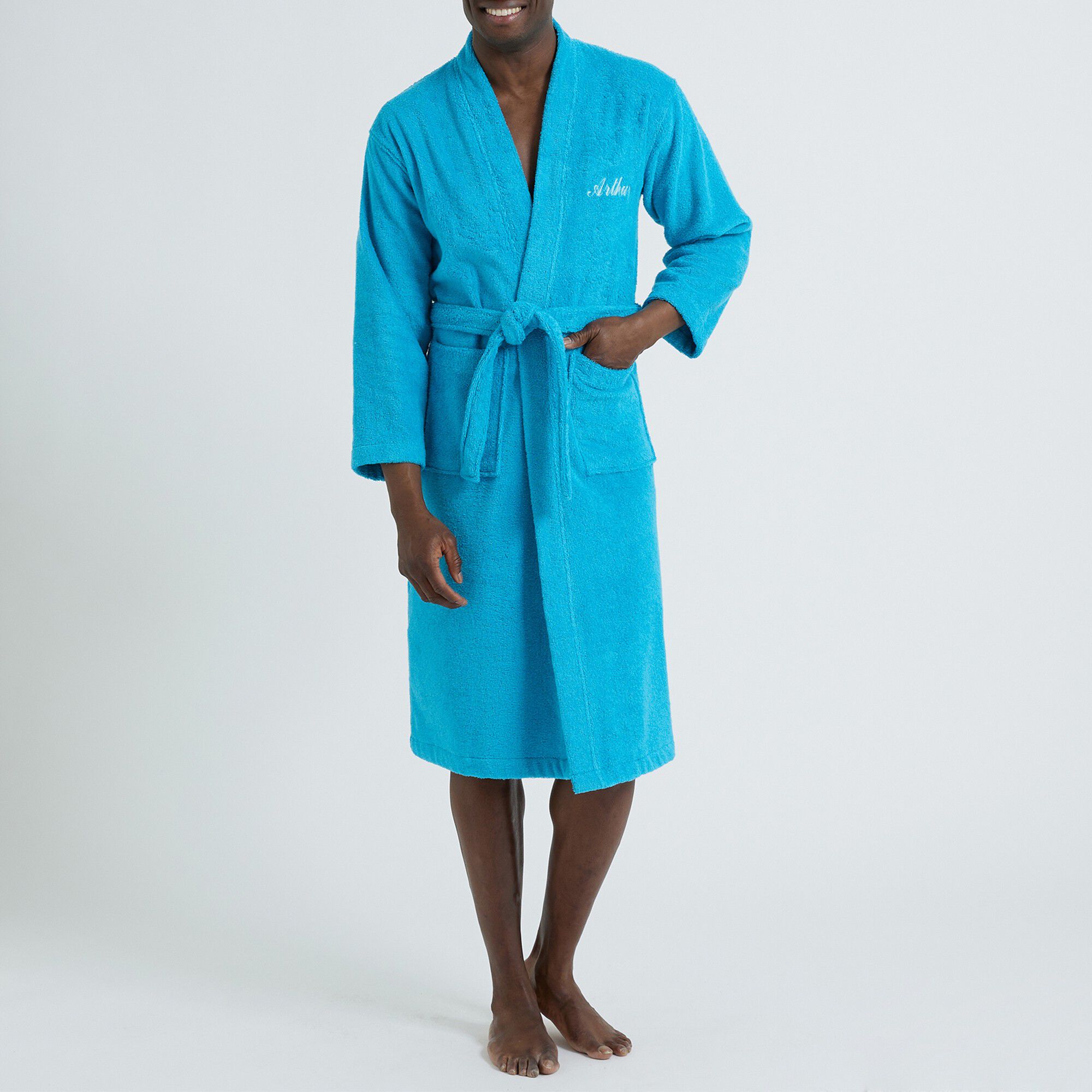 Peignoir mixte adulte uni coton éponge bouclette col kimono personnalisé