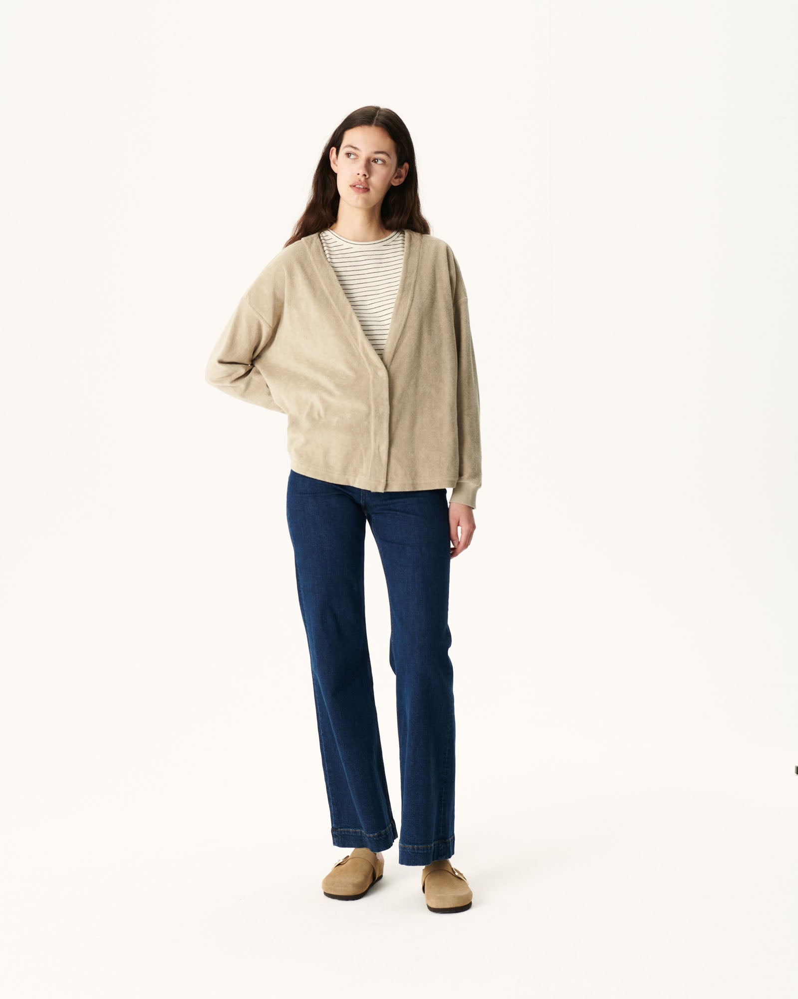 Cardigan éponge à manches longues Beige Pamplona