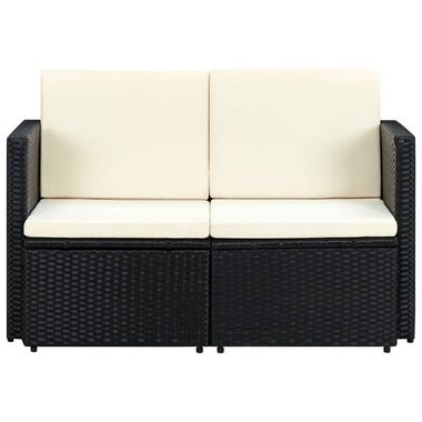 vidaXL Loungesofa 2-Sitzer-Gartensofa mit Auflagen Schwarz Poly Rattan, 1 Teile