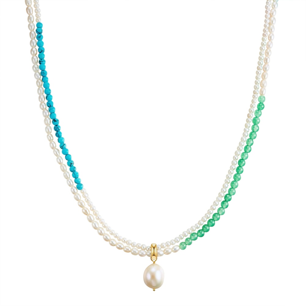 Valero Pearls Collier de pierres précieuses Perle de culture d'eau douce Turquoise reconstituée collier