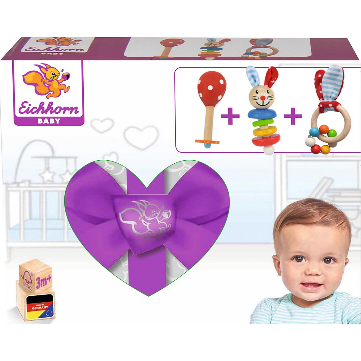 Baby-Geschenke-Set, 3-tlg. - Maraca & Greiflinge