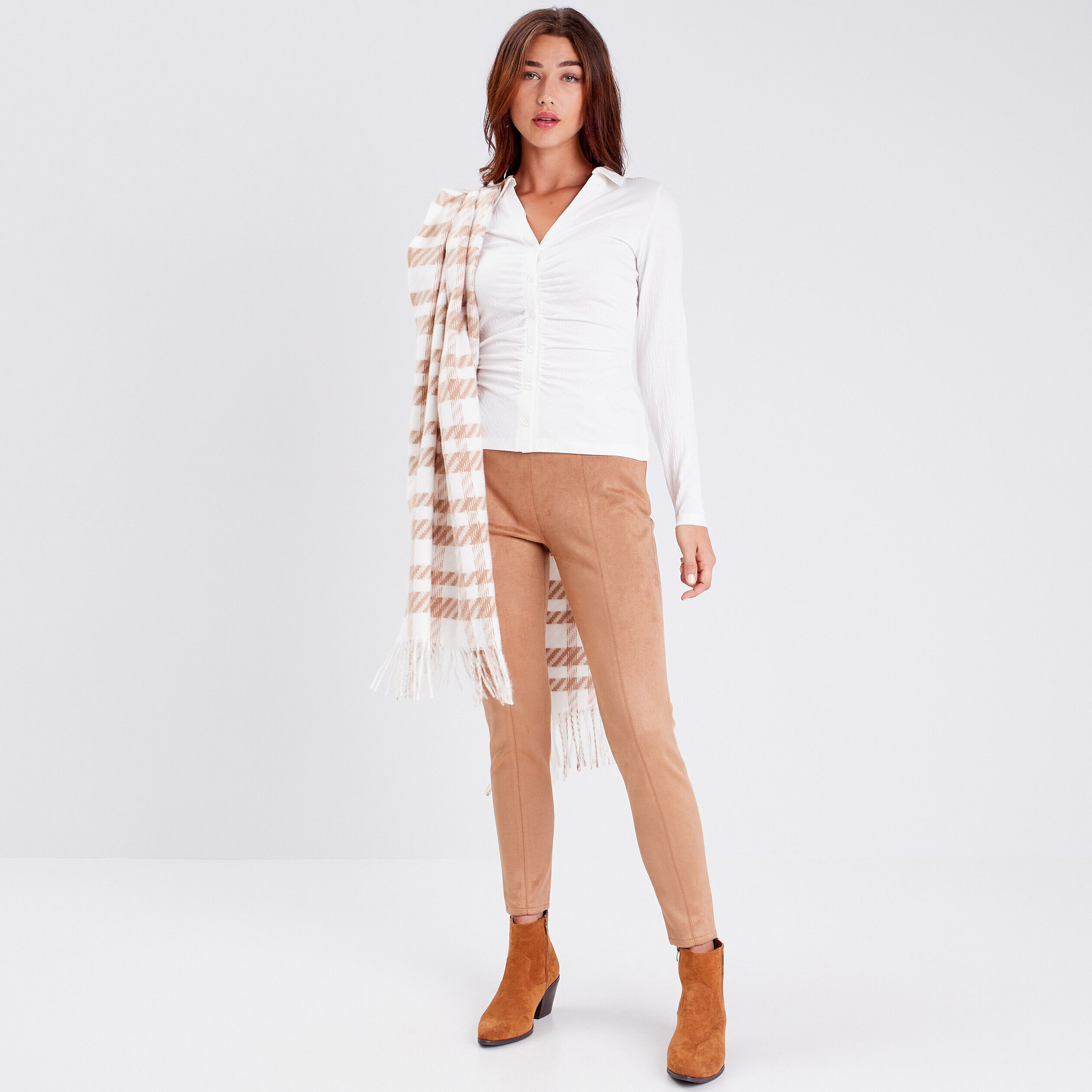 Pantalon legging suédine marron clair femme | Cache Cache