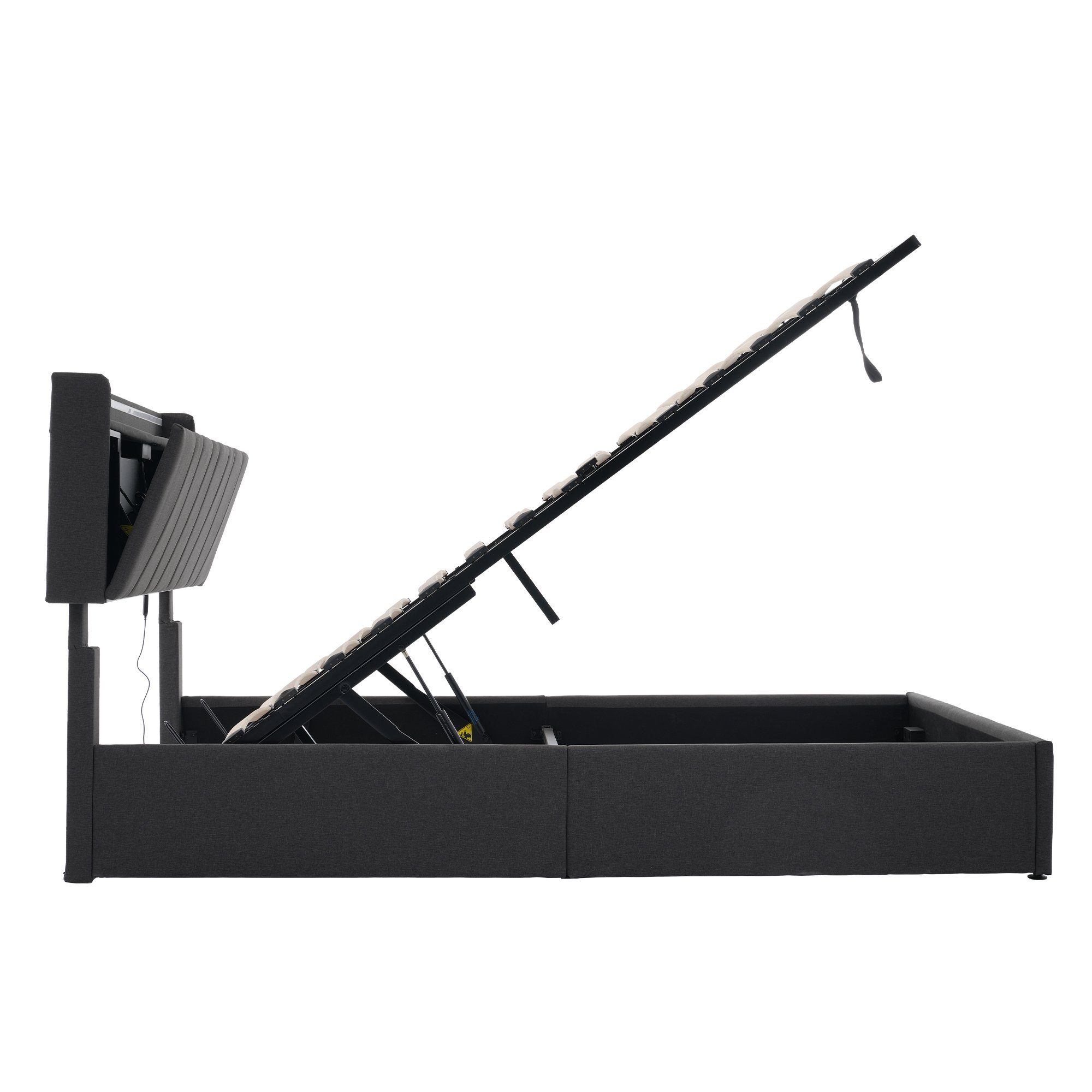Flieks Polsterbett, Hydraulisches Doppelbett 160x200cm Stauraumkopfteil LED-Beleuchtung