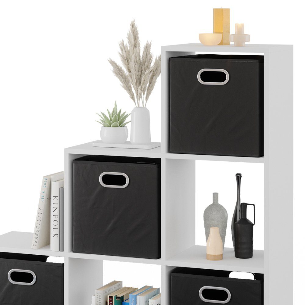 Vicco Raumteilerregal Treppenregal Bücherregal 6 Fächer Weiß + Faltboxen Anthrazit