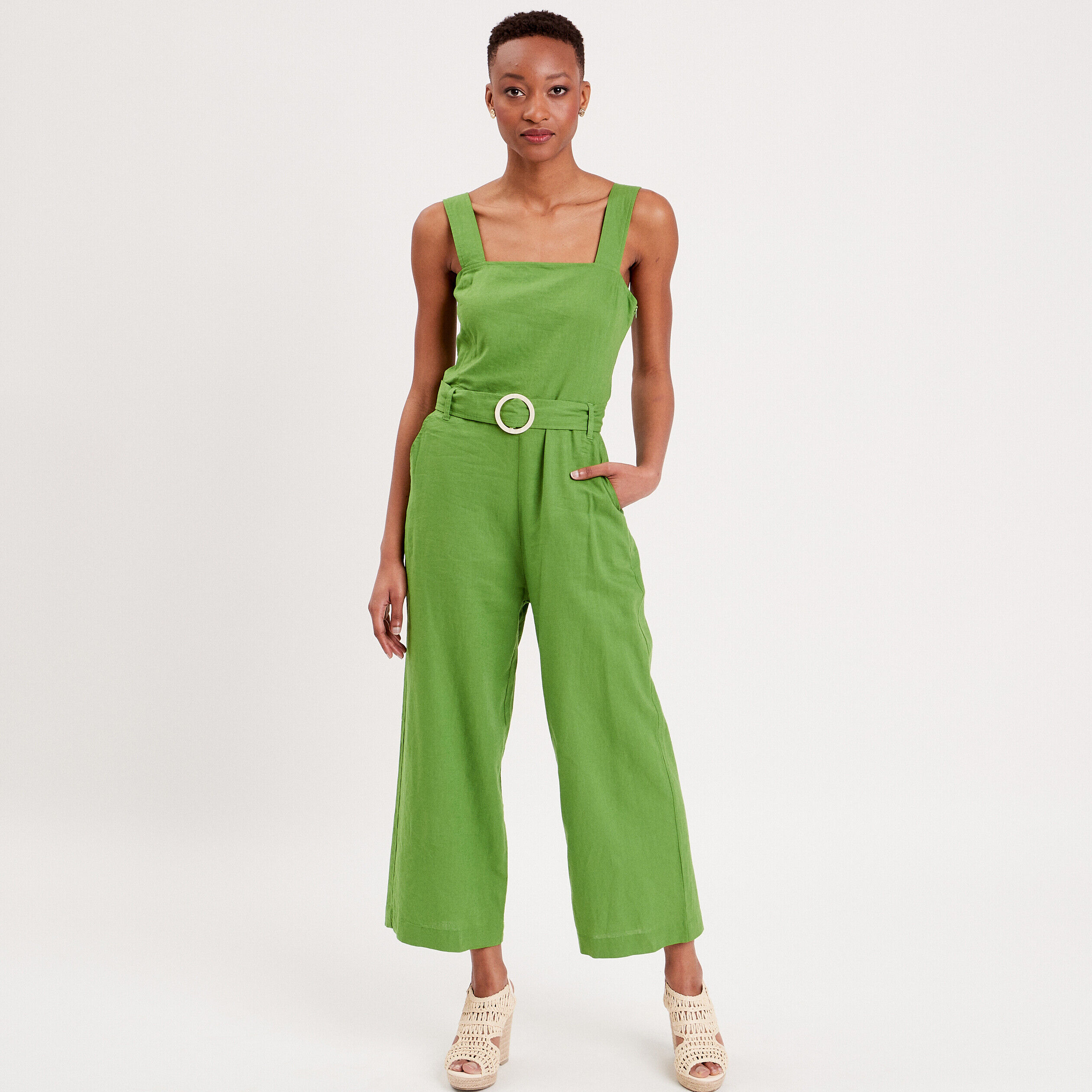 Combinaison pantalon droite vert femme | Cache Cache