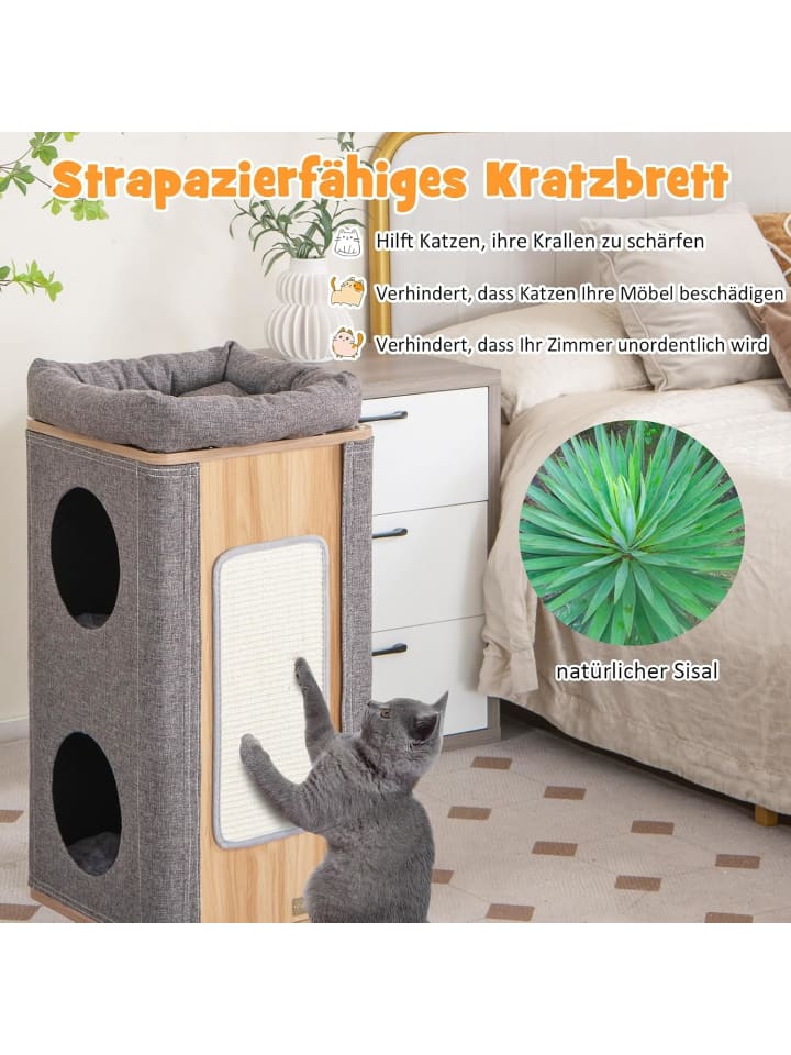 COSTWAY 3-stöckige Katzenhöhle in Grau günstig kaufen onesize