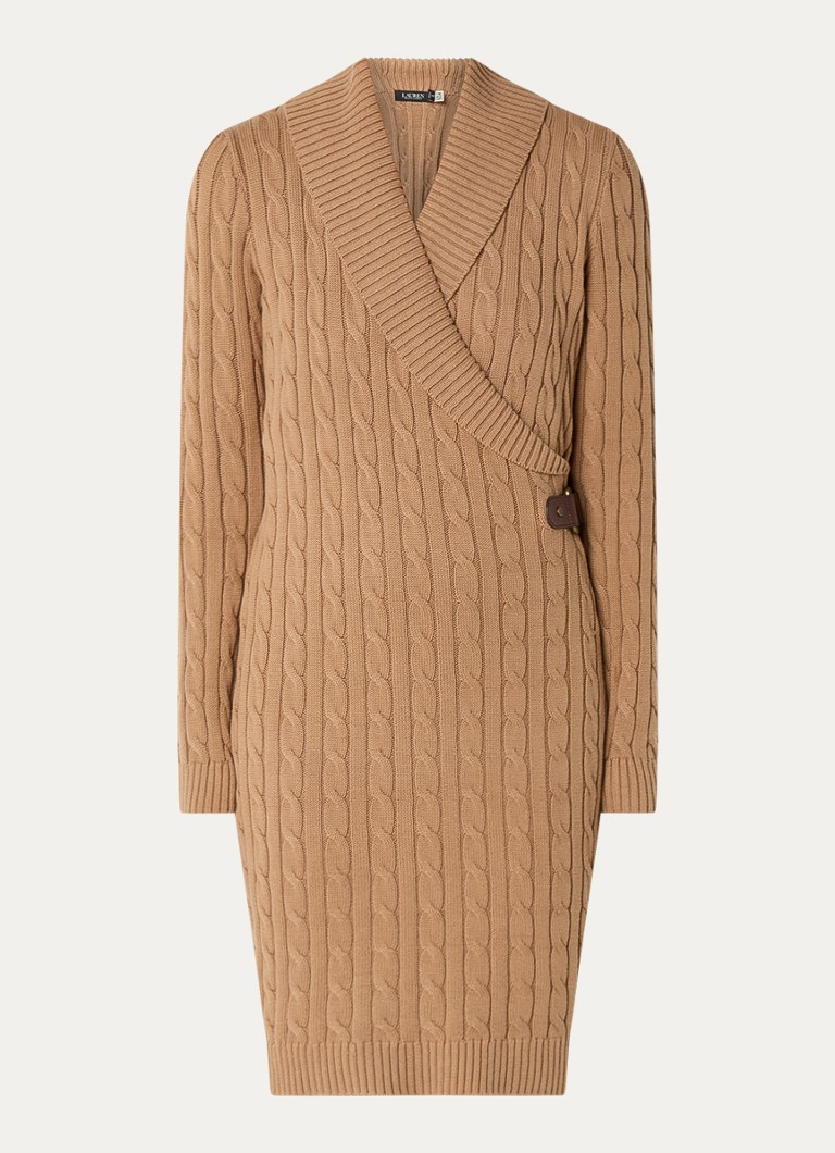 Rochie mini tricotată cu împletituri și guler șal Ralph Lauren