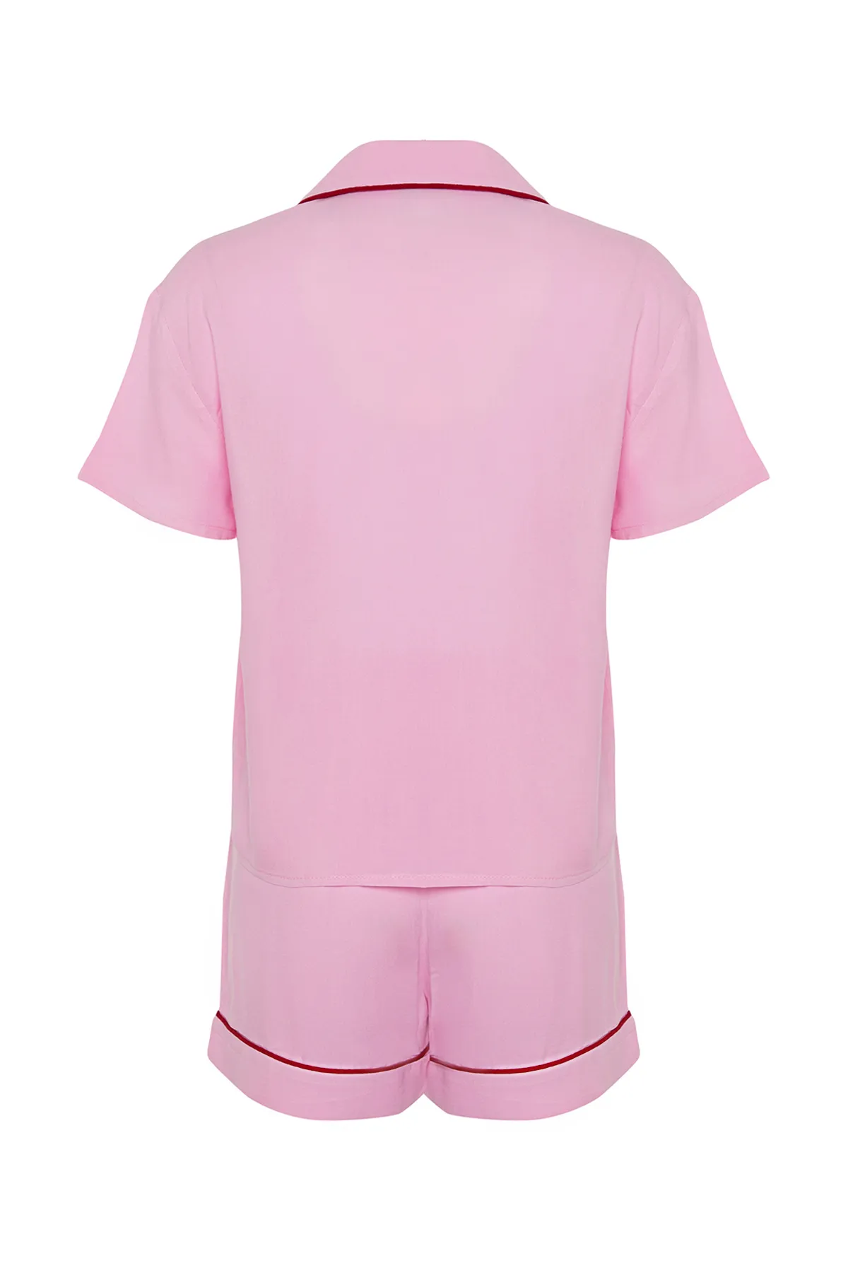 Trendyol Collection  Rosa Pyjama-Set aus Viskosegewebe mit Paspelierung THMSS24PT00051