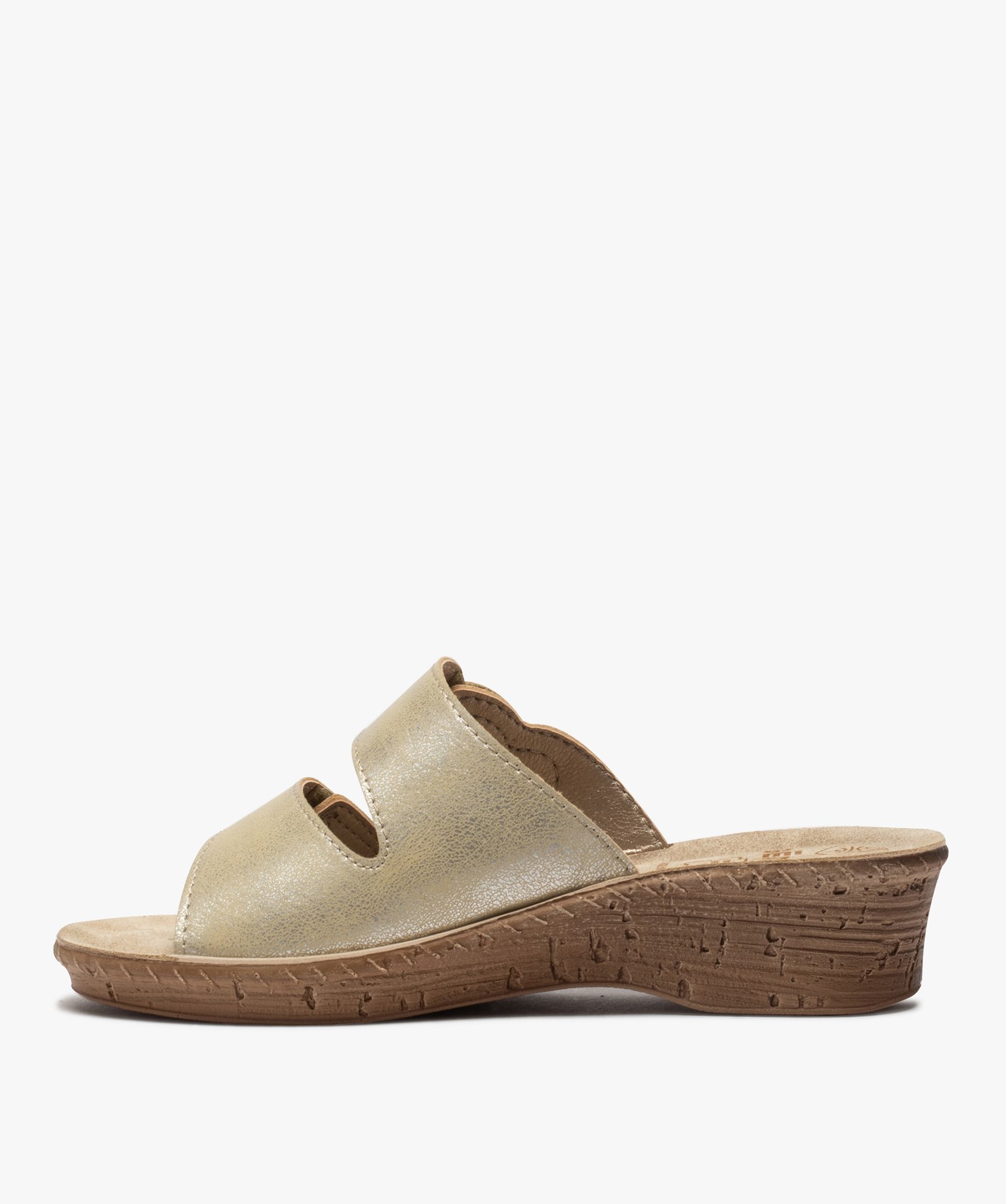 Mules femme confort à bout ouvert et brides scratch beige | GEMO